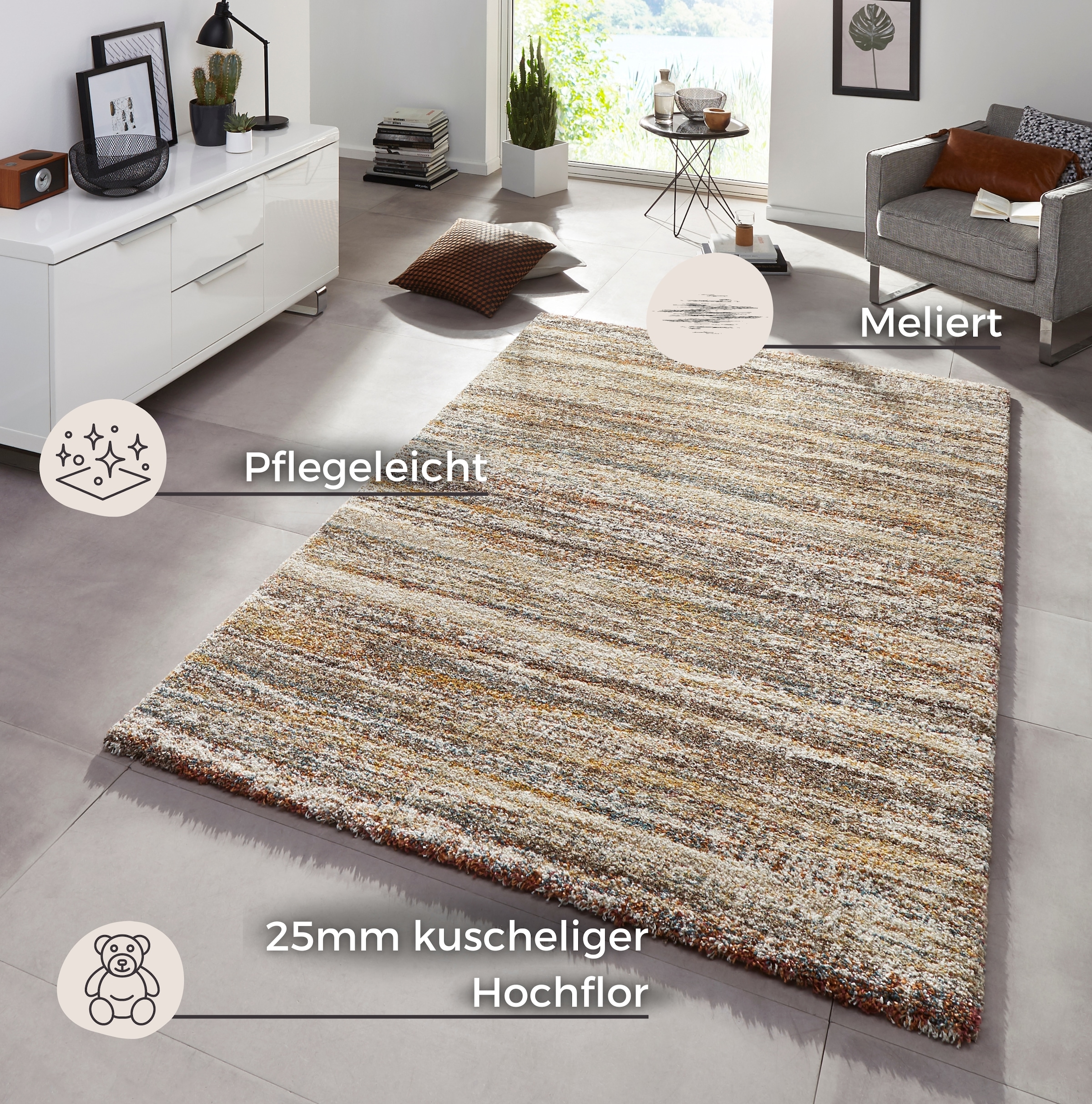 HANSE Home Hochflor-Teppich »Granite«, rechteckig, 25 mm Höhe, Teppich, Hochflor, Shaggy, Weich, Flauschig, Wohnzimmer, Schlafzimmer