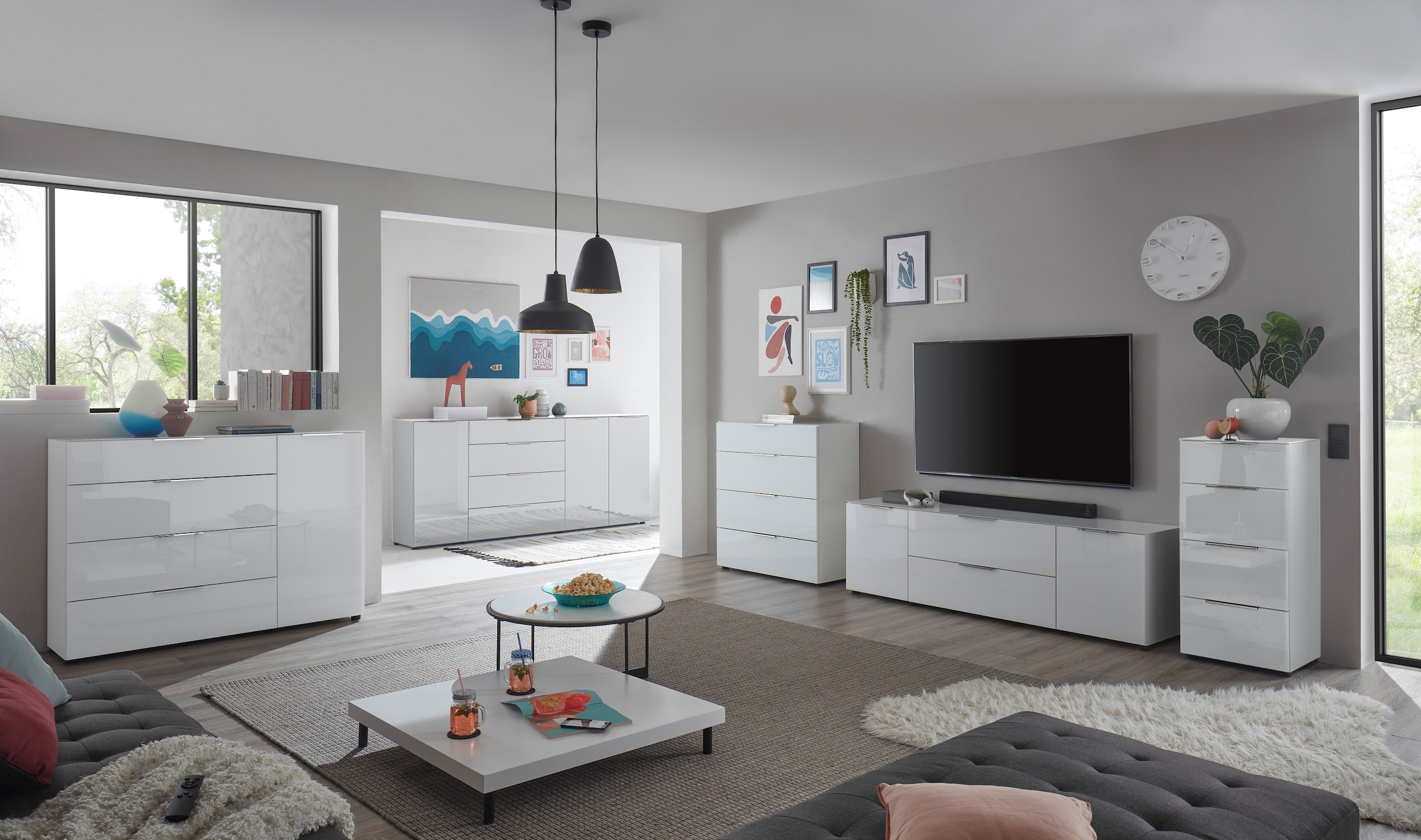HBZ Lowboard »Santorin, BxHxT 180x99x40 cm«, (1 St.), Breite 180cm, Softclose für Türen und Schubkästen, Melaminbeschichtung