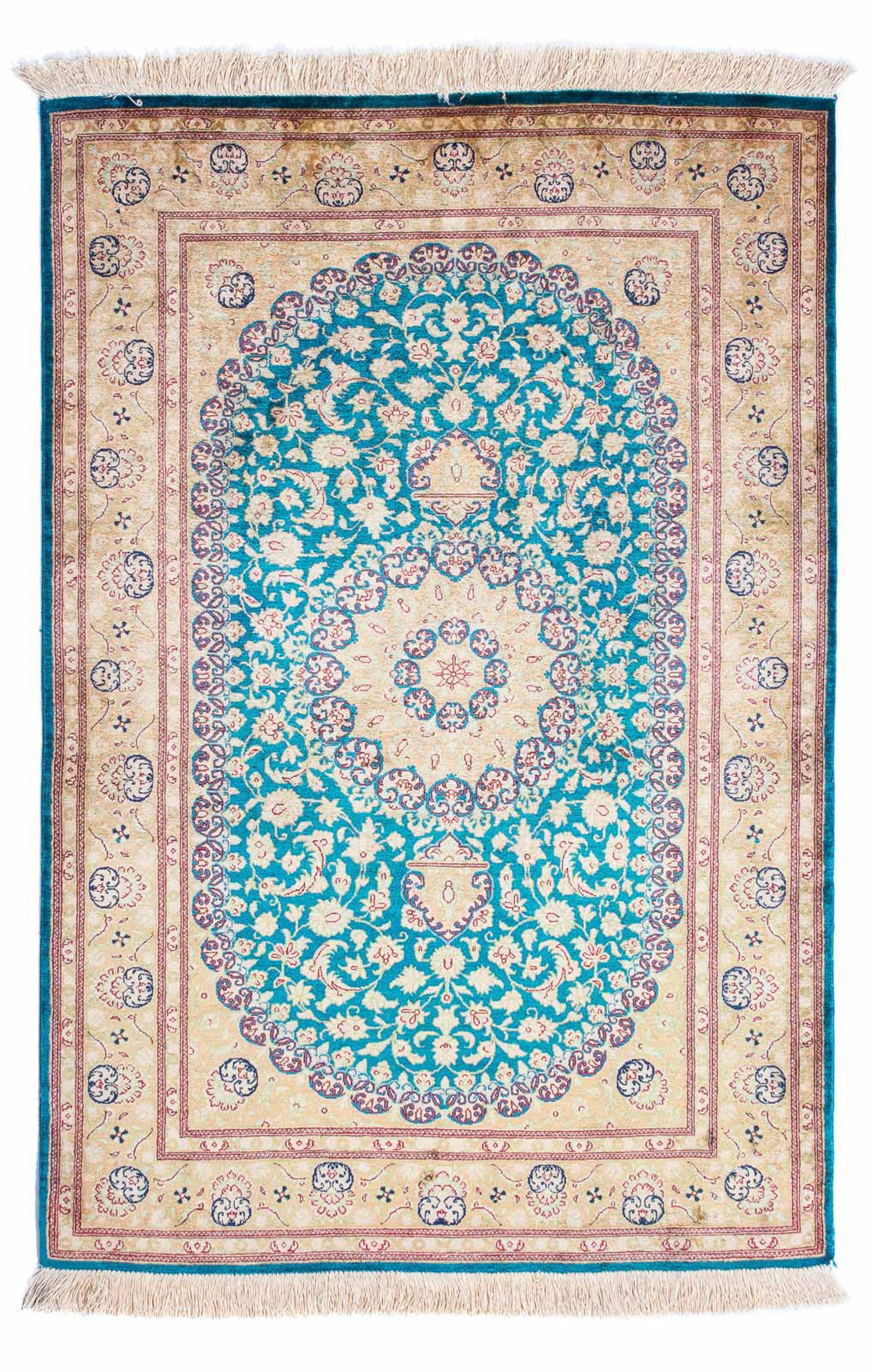 morgenland Orientteppich »Perser - Ghom - 119 x 78 cm - türkis«, rechteckig, Wohnzimmer, Handgeknüpft, Einzelstück mit Zertifikat