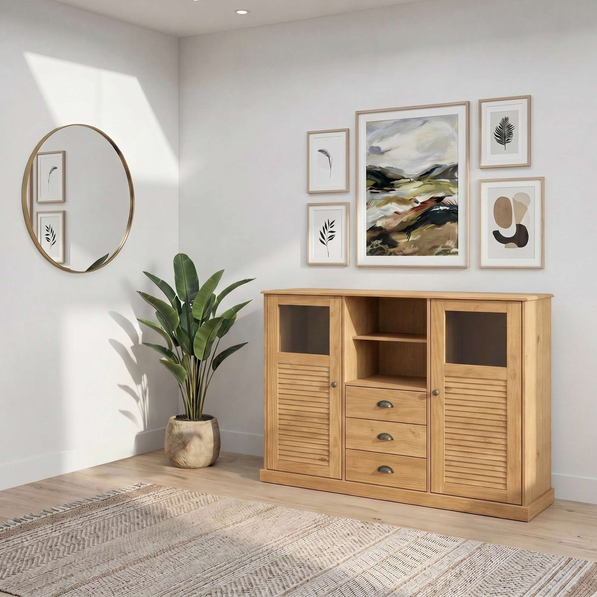 GOODproduct Buffet haut »Turia, mit Glas- und Lamellentüren« Vitrine/armoire moyenne/commode, en pin massif, FSC®, L : 127 cm