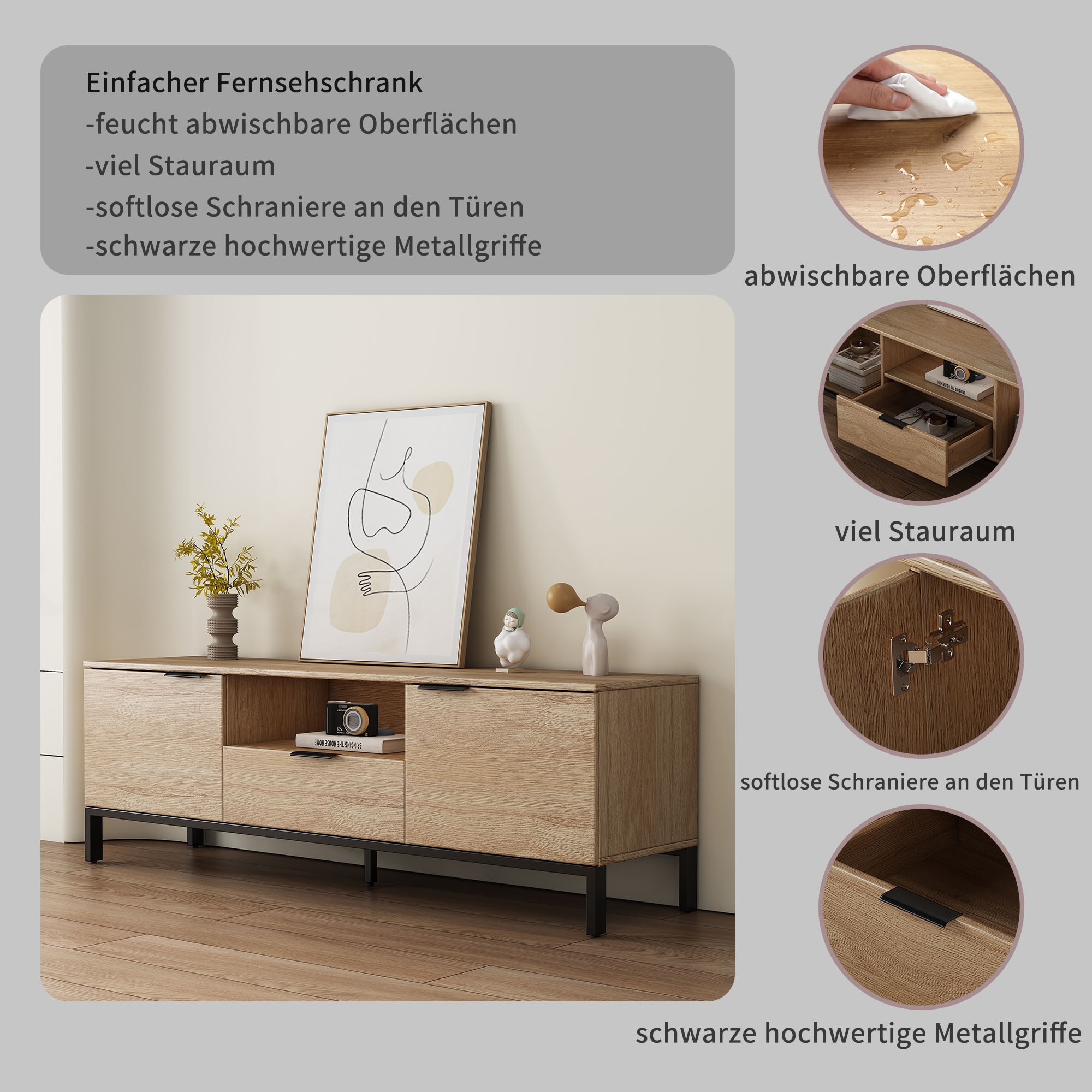 GOODproduct Tableau TV »Jorinde« Melaminoberfläche, flexibler Stauraum und robustes Metallgestell