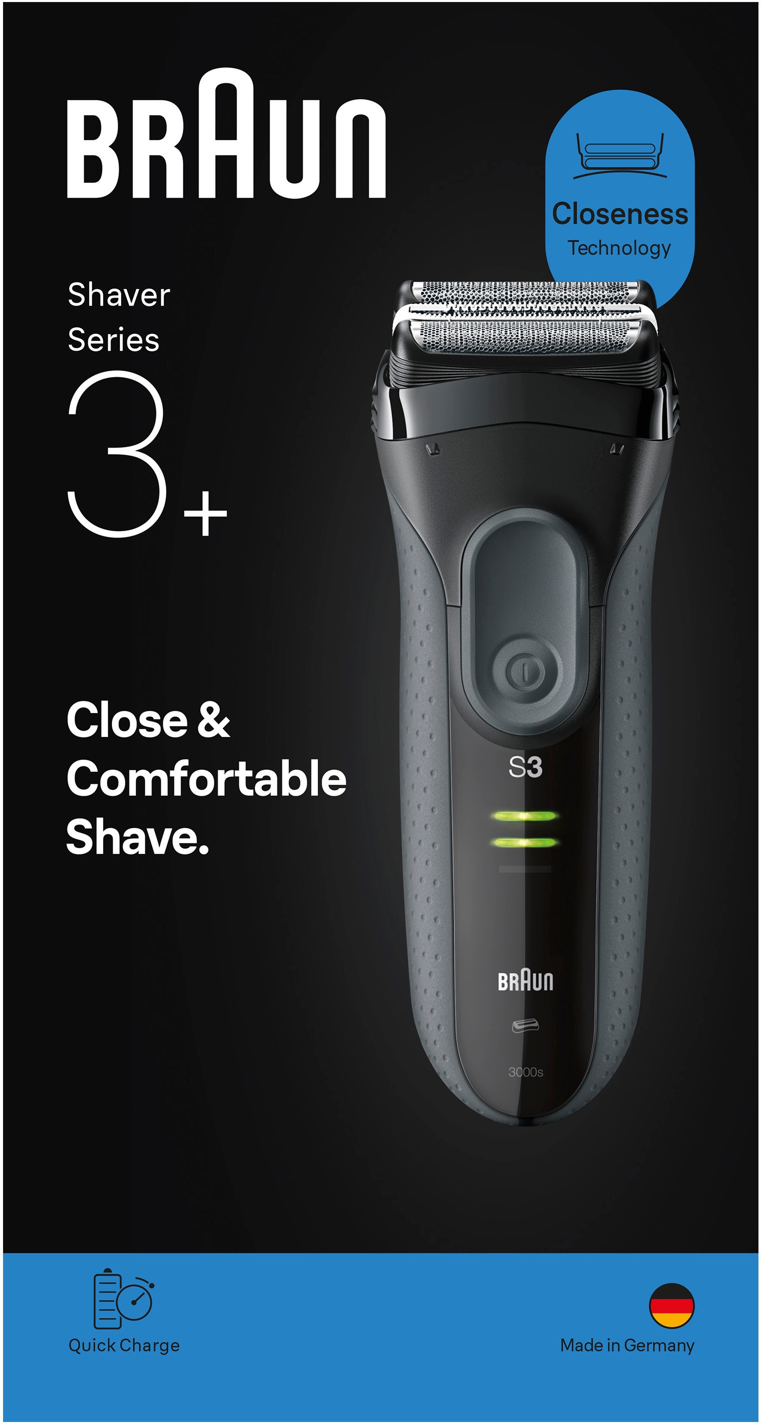 Braun Rasoirs électriques »Series 3+ 3000s« 3 lames flexibles, micro-peigne efficace pour la tondeuse centrale