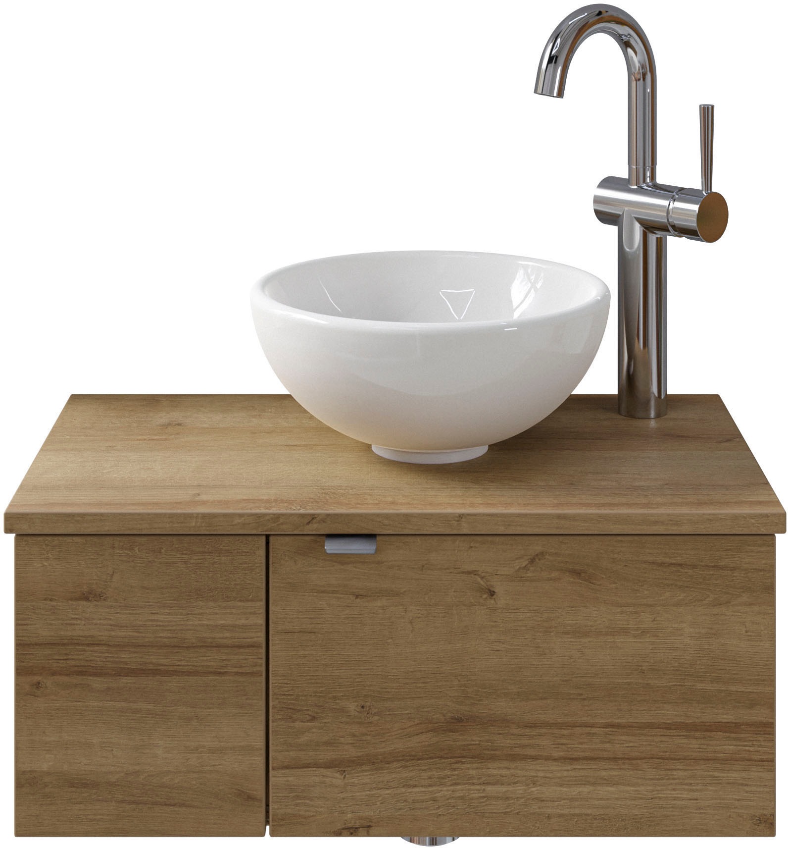 Saphir Waschtisch "Serie 6915 Waschschale mit Unterschrank für Gästebad, Gäste WC" Keramik-Aufsatzbecken, Waschtischplatte, Waschtischunterschrank, 3 Stk. tlg. 61 cm breit, 2 Türen, offenes Fach, kleine Bäder, ohne Armatur