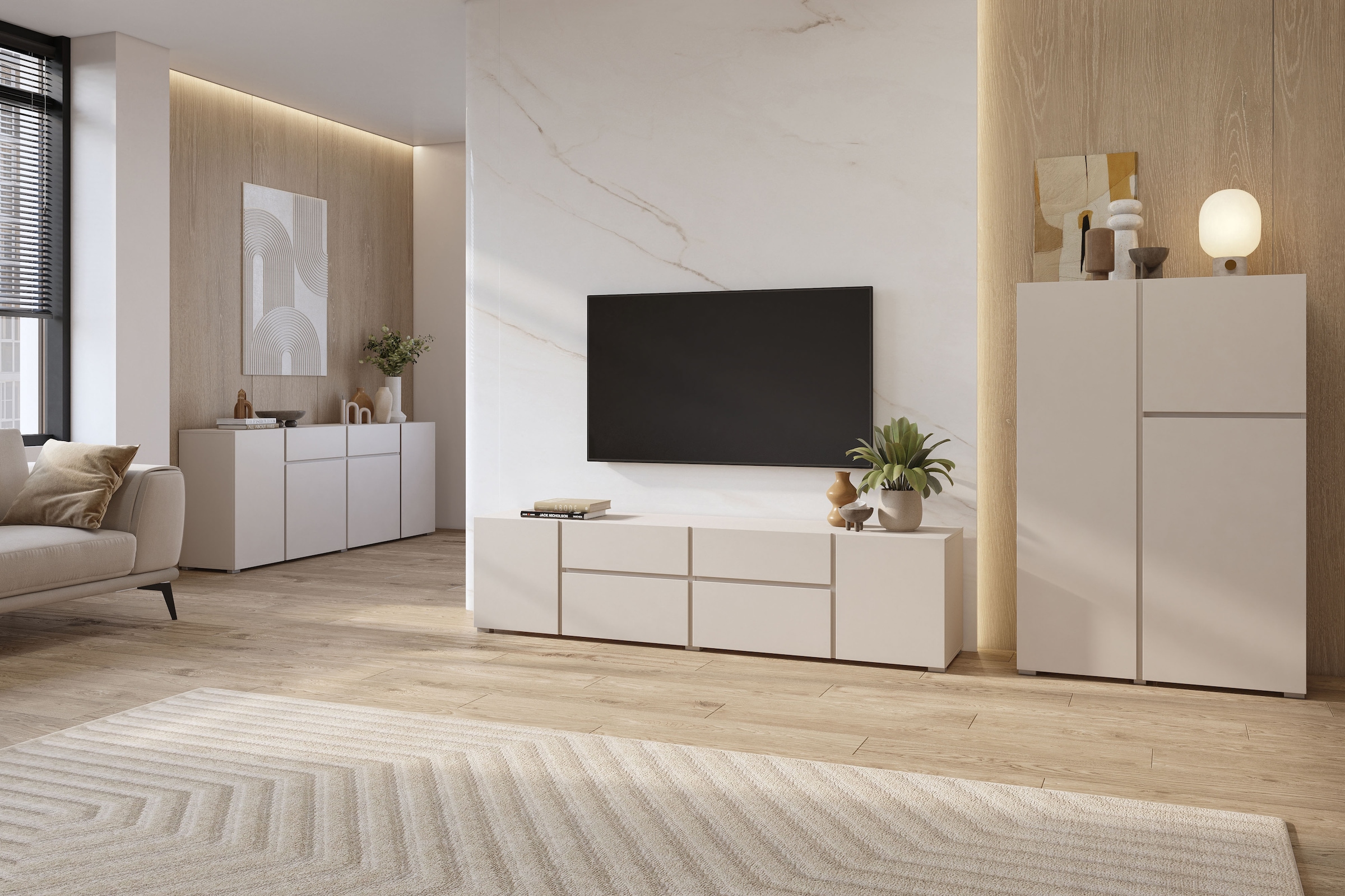 GOODproduct Sideboard »Metric,Breite 195 cm, grifflose Kommode 4 Türen/2 Schubkästen« Schubladenschrank mit viel Stauraum, Einlegeböden verstellbar