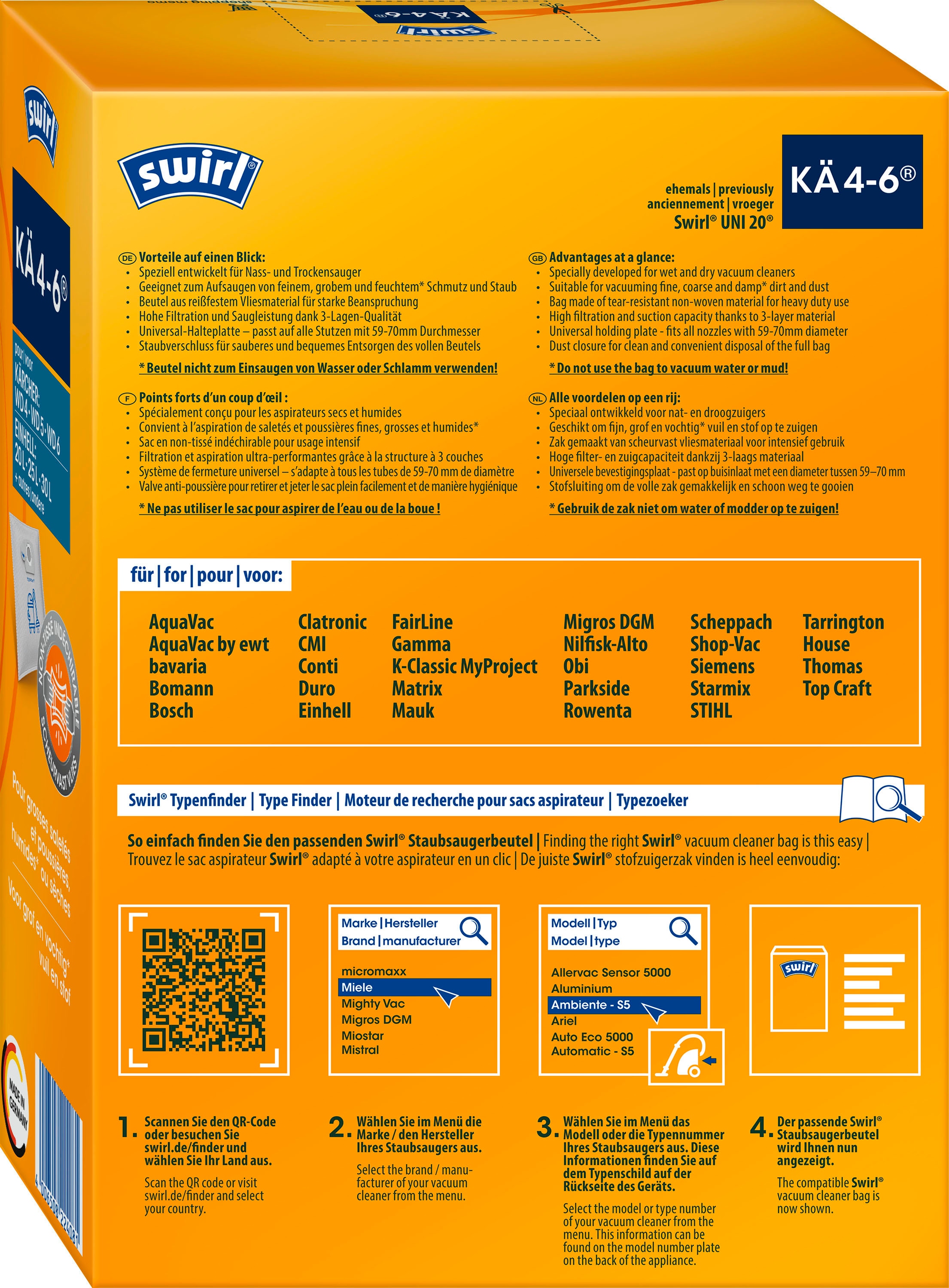 Swirl Staubsaugerbeutel »KÄ 4-6®«, (Packung, 3 St.), Staubsaugerbeutel für Kärcher & Einhell Nass- und Trockensauger