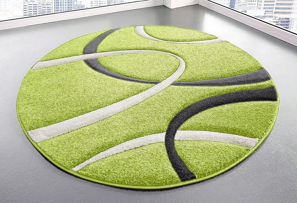 my home Teppich »Bilbao«, rund, 13 mm Höhe, handgearbeiteter Konturenschnitt, Kurzflor, Hoch-Tief, 3D-Design