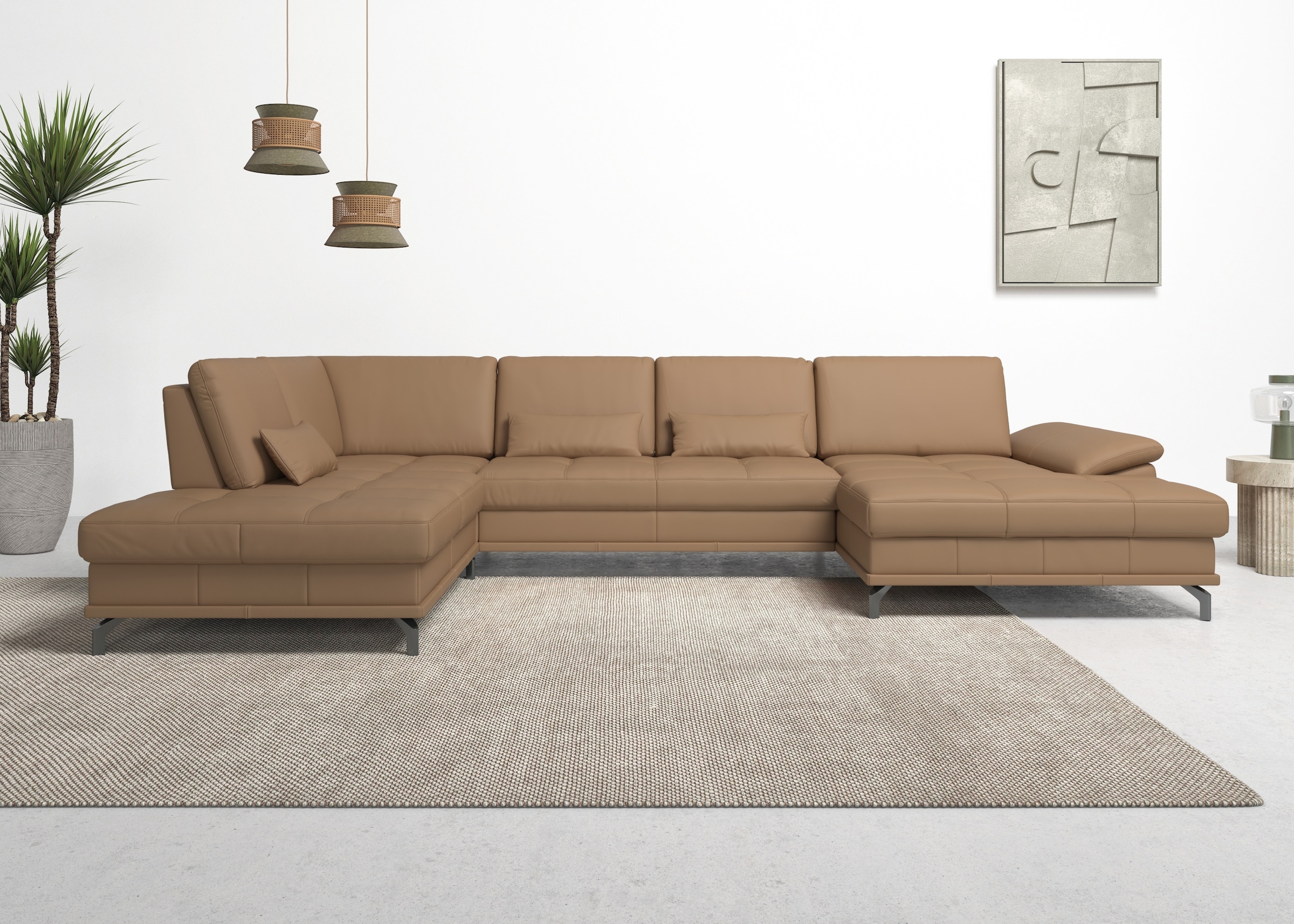 Places of Style Wohnlandschaft »Costello U-Form, mit Sitztiefenverstellung, Armteilverstellung und«, 3 Nierenkissen, optional Bettfunktion und Bettkasten
