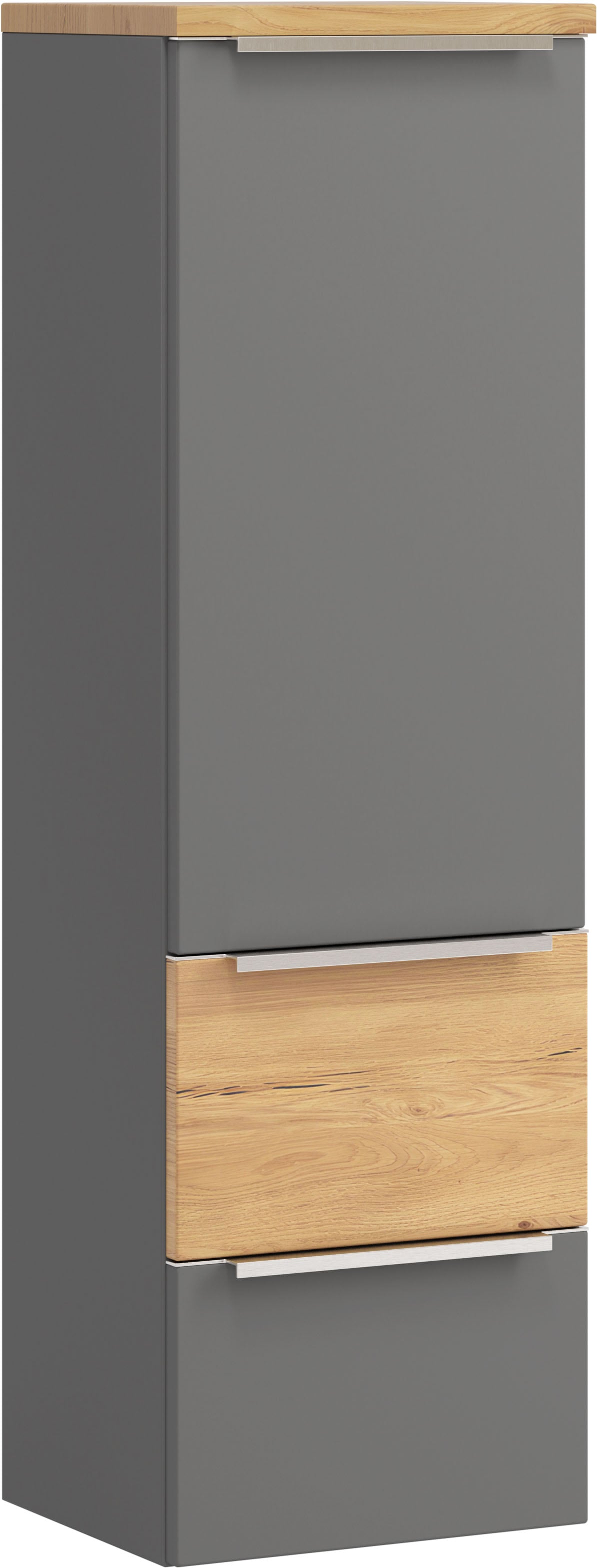 Image of welltime Midischrank "TRIENT, Midischrank 40 cm, Softclose-Auszüge und gedämpfte Scharniere" Masse (B/H/T): ca. 40/130/35 cm, onyx-grey/Wildeiche, Softclose-Metallauszüge