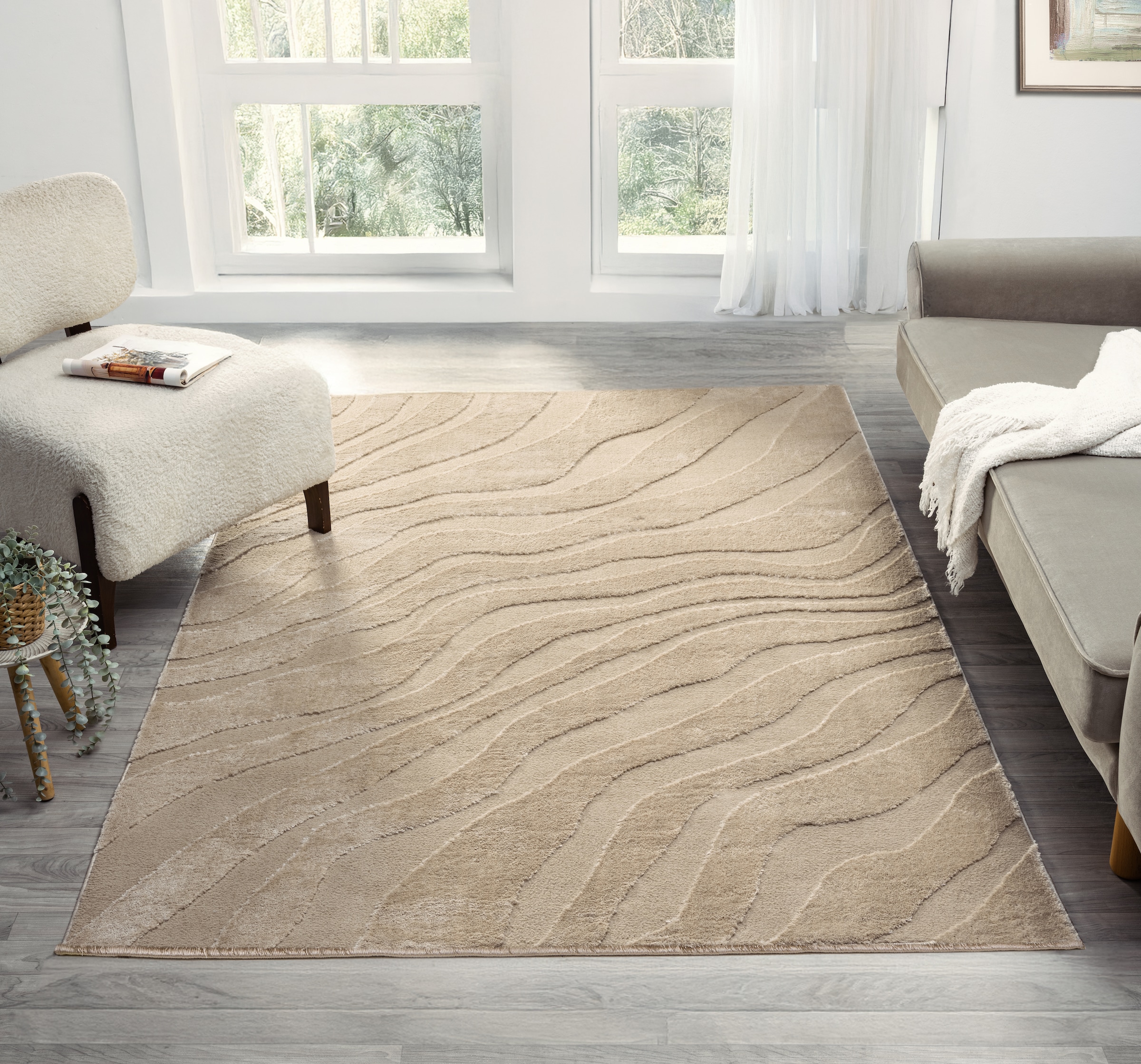 GOODproduct Teppich »Benia, Hoch-Tief-Struktur« rechteckig 19 mm Höhe Wellen-Design, leichter Glanz, modern, Wohnzimmer, Schlafzimmer