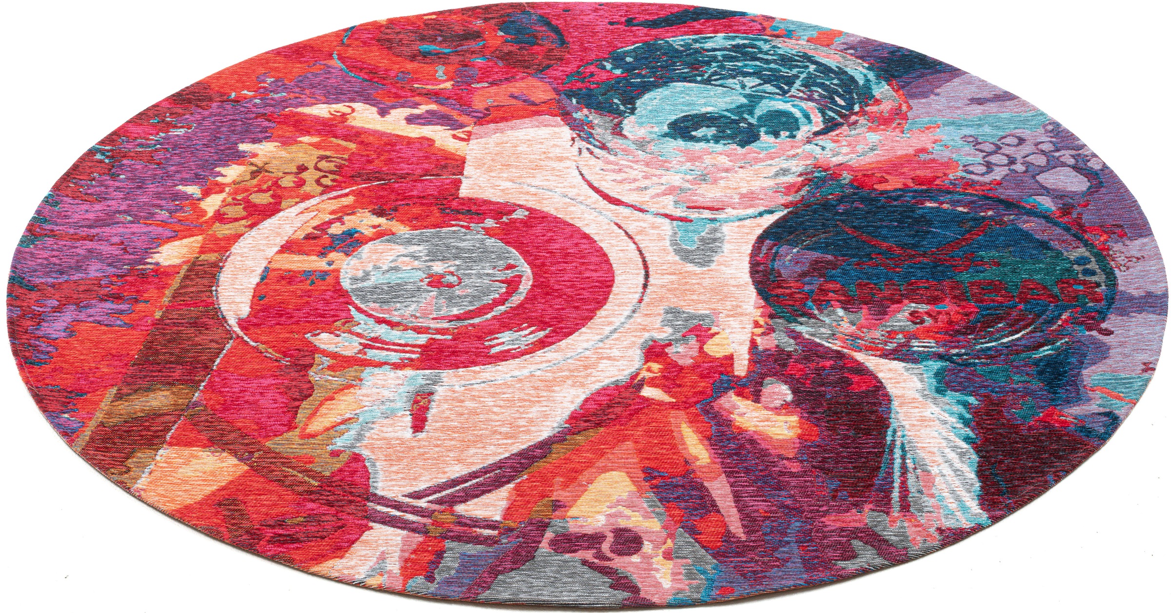 Image of Sansibar Teppich "Keitum 008" rund 3 mm Höhe Flachgewebe, modernes Design, Motiv Gläser & gekreuzte Säbel