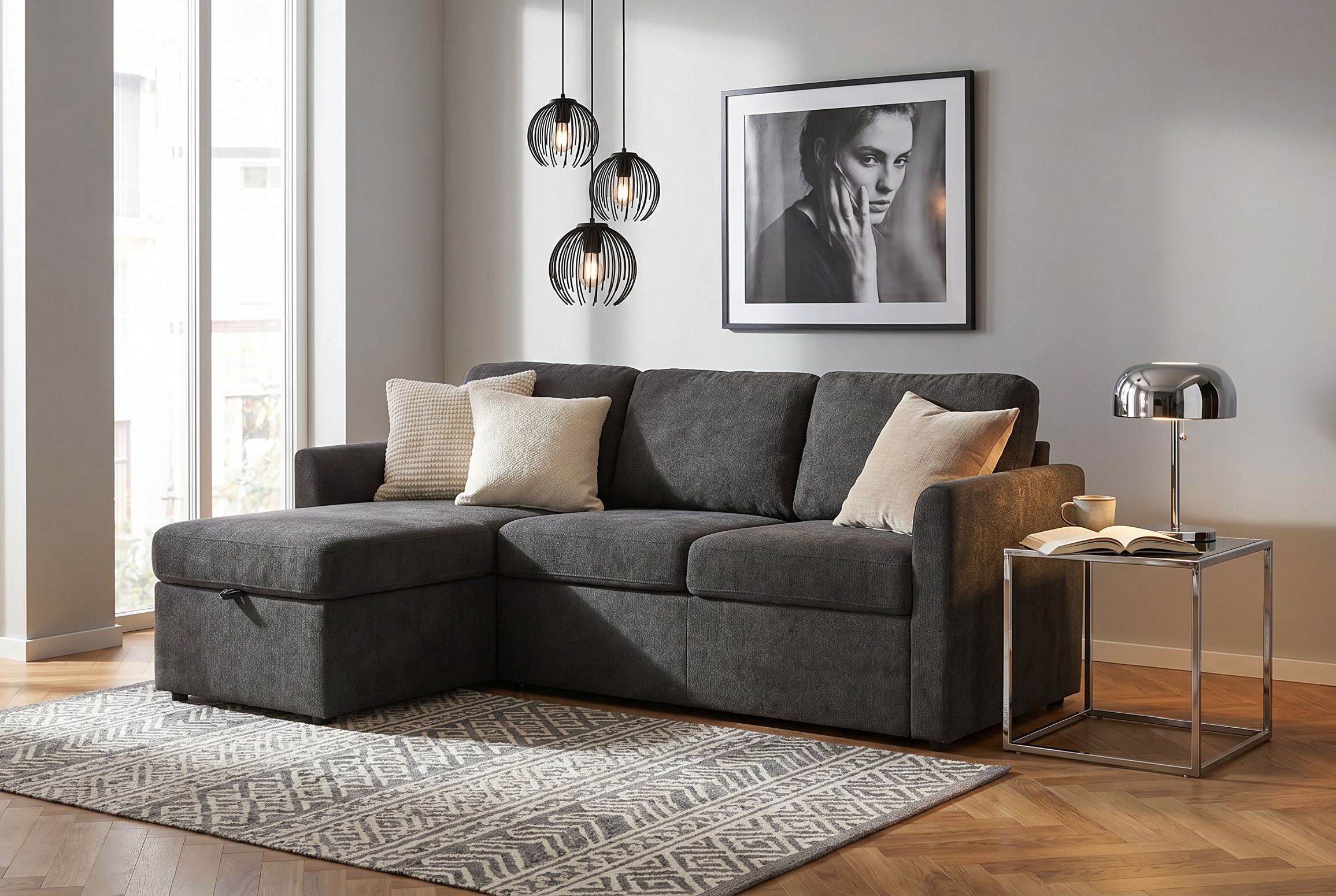 Image of Dorel Home Ecksofa "NORDHUS, L-Form, 200 cm, Recamiere rechts/links montierbar" mit Stauraum, feiner Webstoff-Bezug