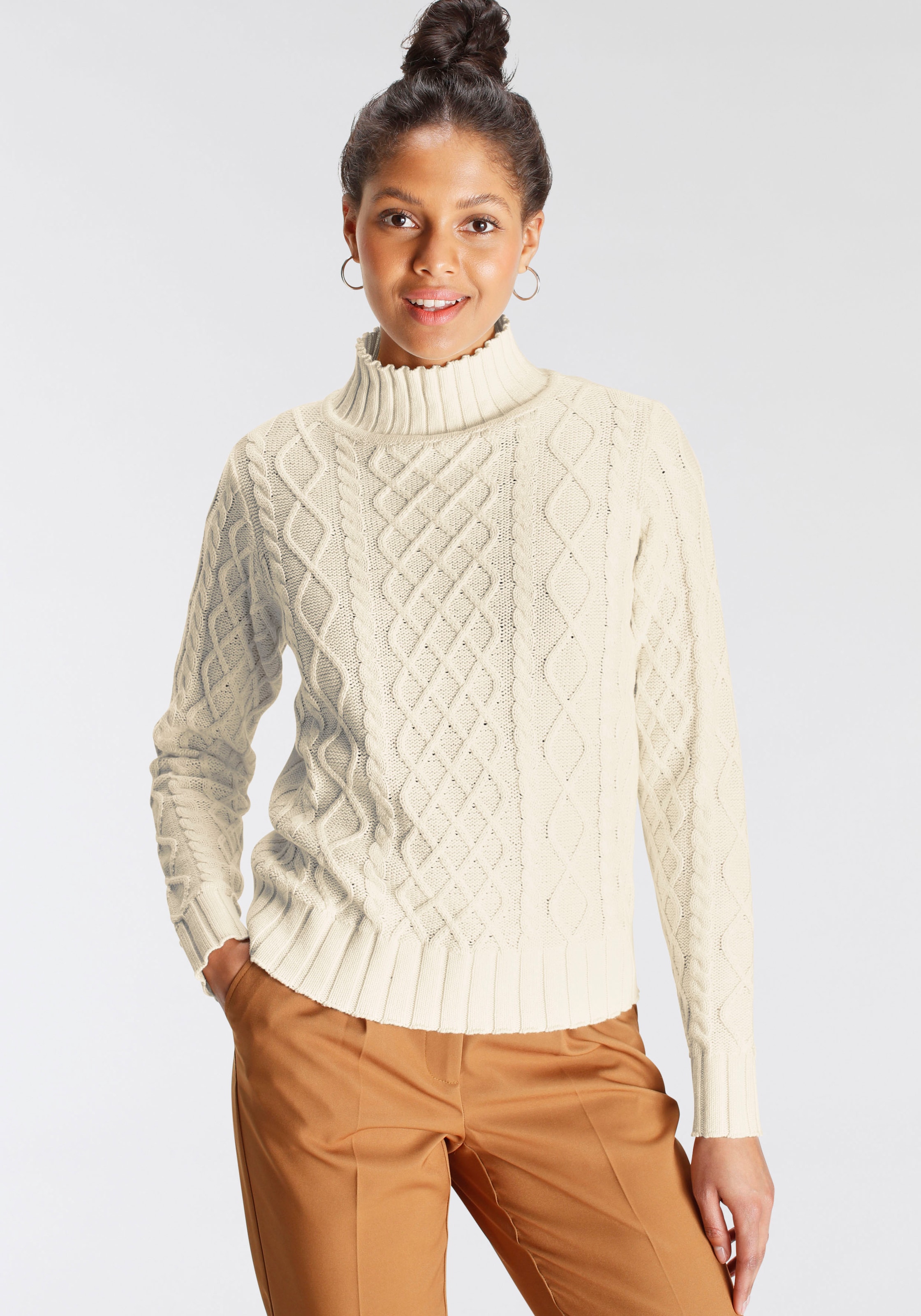 Image of AJC Strickpullover mit modischem Zopfmuster und Stehkragen