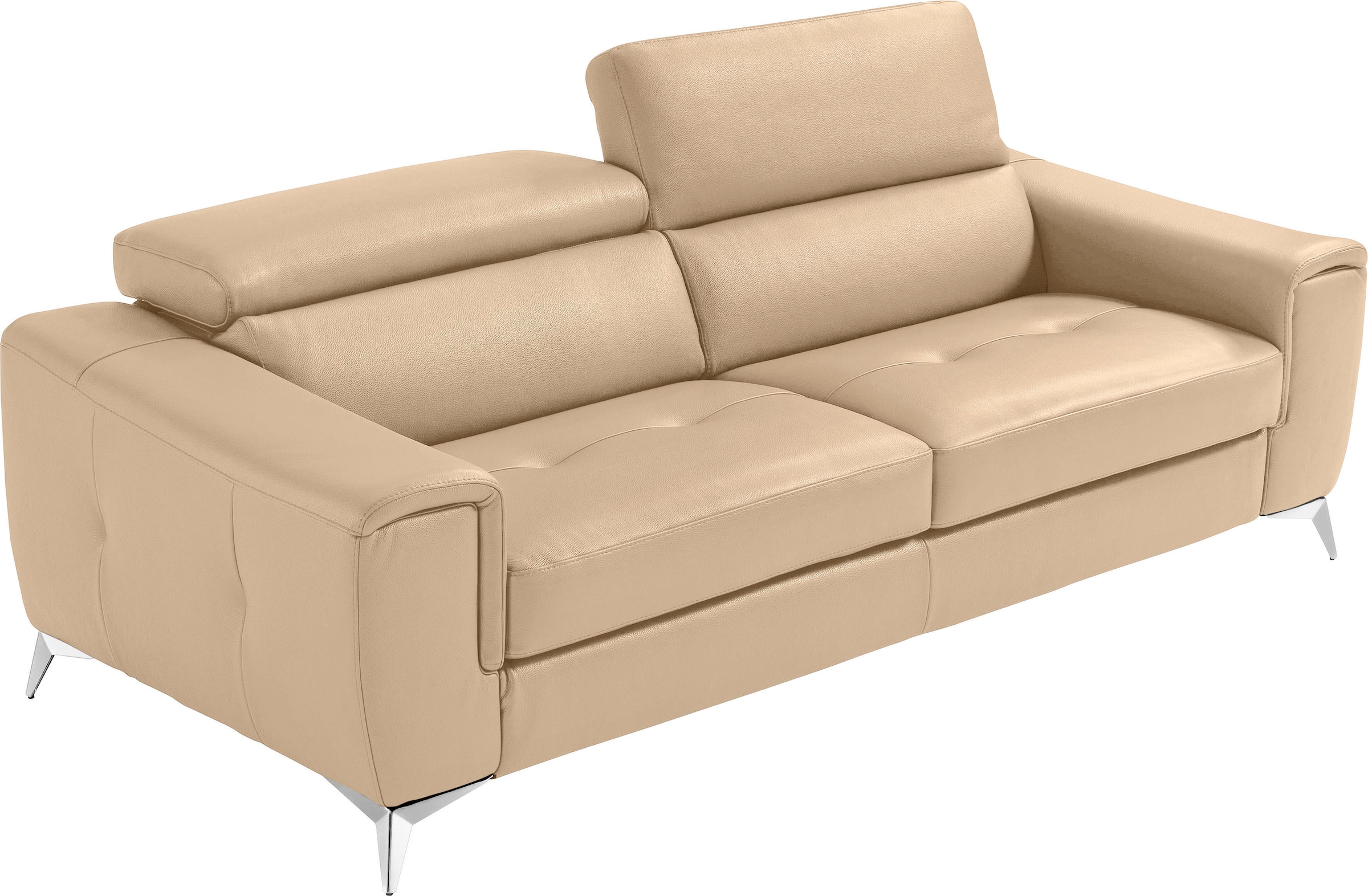 Image of Egoitaliano 2,5-Sitzer "Francine, Designsofa, Loungesofa, Breite 213 cm, Fussfarbe chrom" Designfuss, Leder BULL, champagner