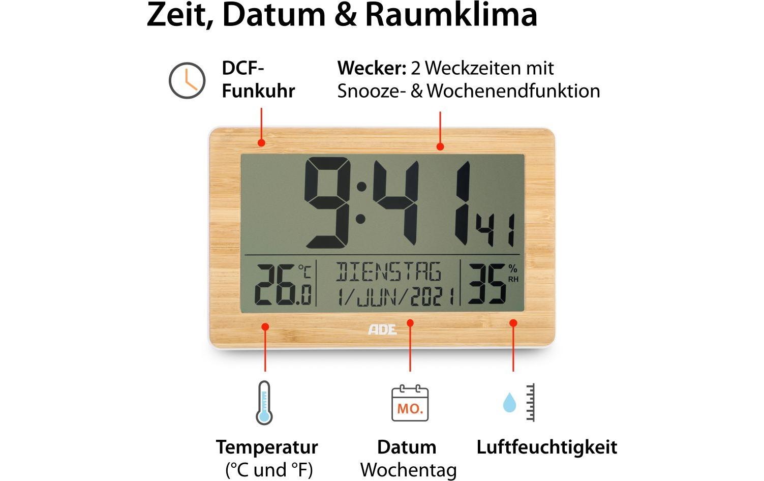 Image of ADE Funkwanduhr "Hellbraun/Weiss"