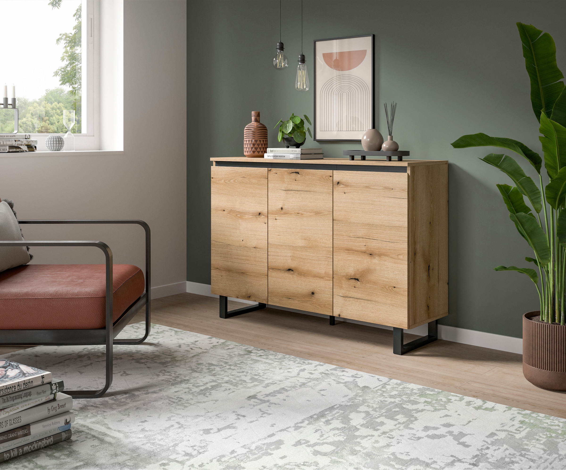 Home affaire Sideboard »TOMA, Breite: 120 cm, mit Metall-Kufen-Fuss, 3 Türen, 3 Einlegeböden« Anrichte, Kommode, Schrank, Board, Higboard