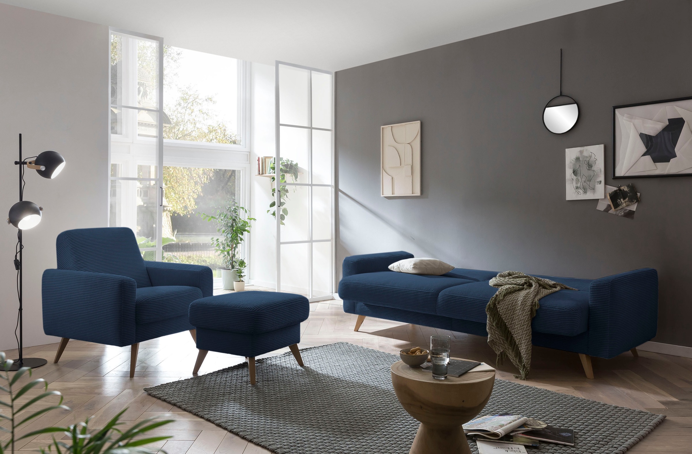 exxpo - sofa fashion 3-Sitzer »Samso, elegant und bequem, aktueller Cord Bezug, Kippcouch«, hochwertige Verarbeitung, Schlafsofa inkl. Bettfunktion und Bettkasten