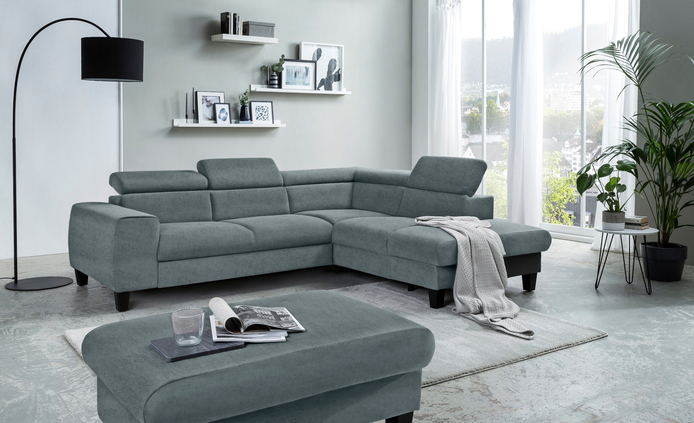COTTA Polstergarnitur »Morven L-Form«, (Set), Set bestehend aus: Ecksofa mit Kopfteilverstellung & Hocker