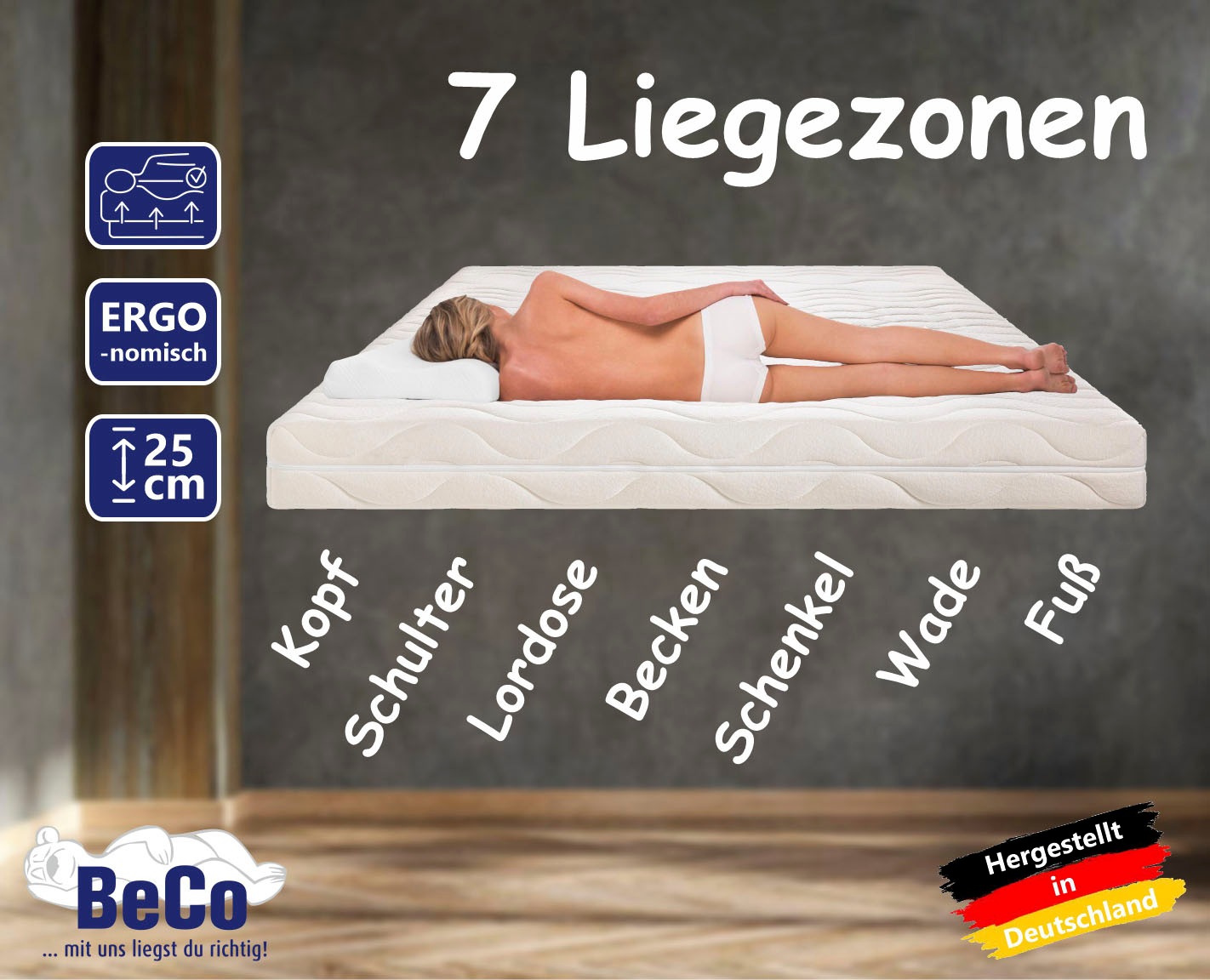 Beco Gelschaummatratze »GUMO MAXX«, 25 cm cm hoch, Raumgewicht: 30 kg/m³, (1 St.), Matratze in verschiedenen Grössen, luxuriöse Matratzenhöhe von 25 cm