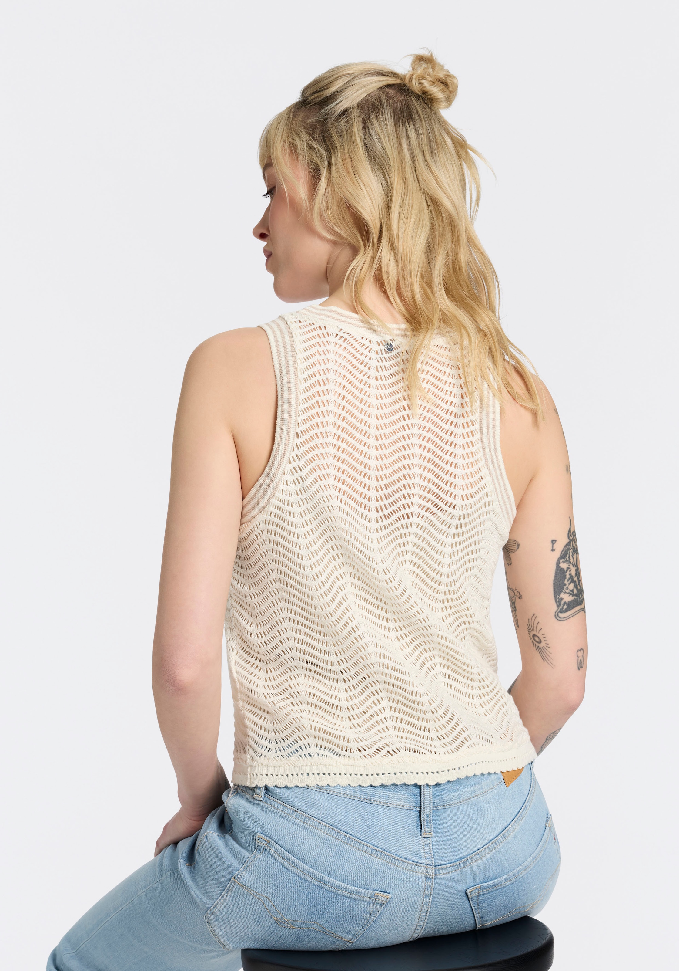 BOSS ORANGE Top en tricot »Ecela Premium Damenmode« semi-transparent, col rond
