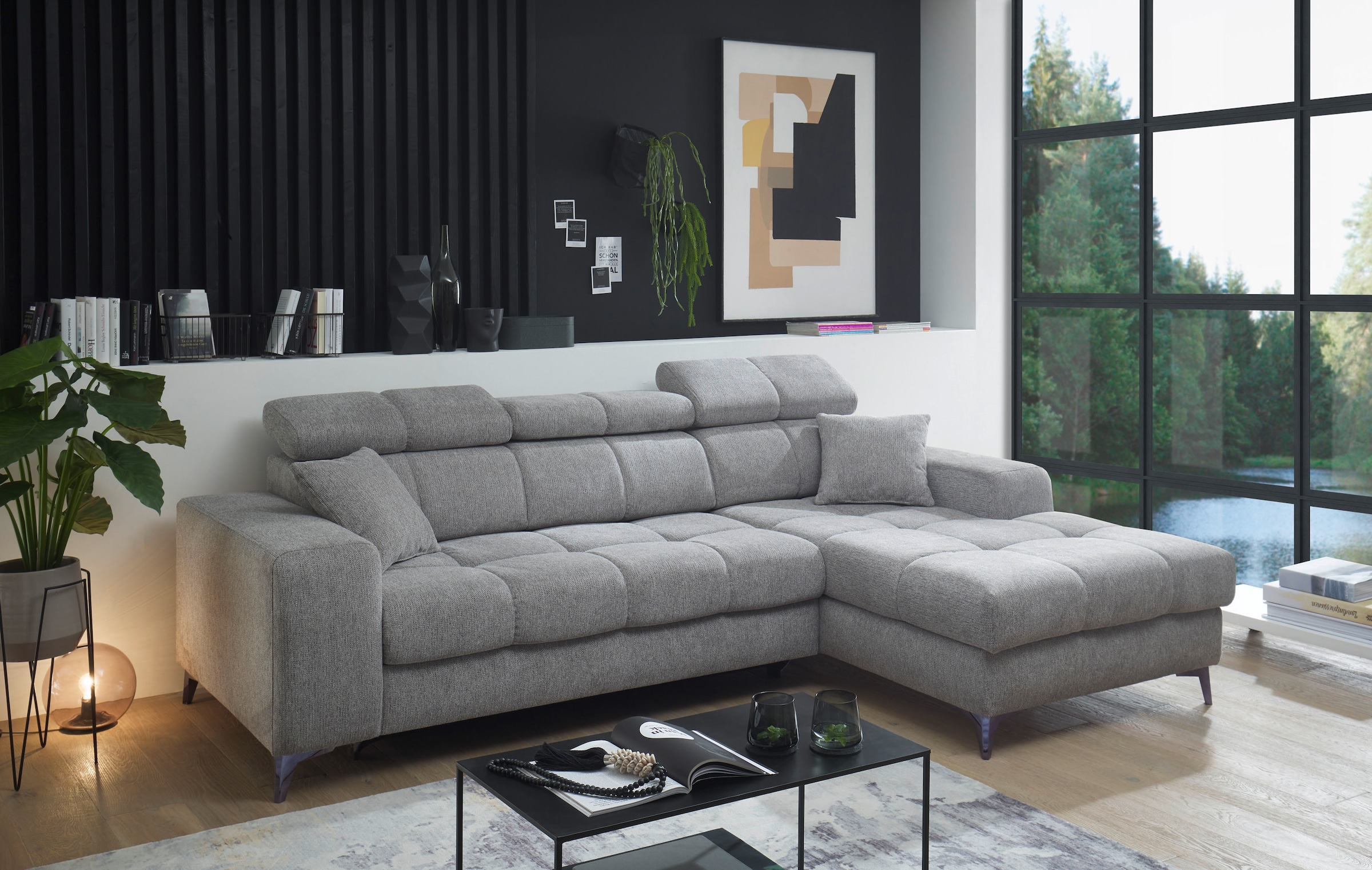 Image of ED EXCITING DESIGN Ecksofa "Sydney L-Form mit Bettfunktion, Bettkasten, Kopfteilverstellung" motorischer Sitztiefenverstellung, USB-Port & 2 Zierkissen