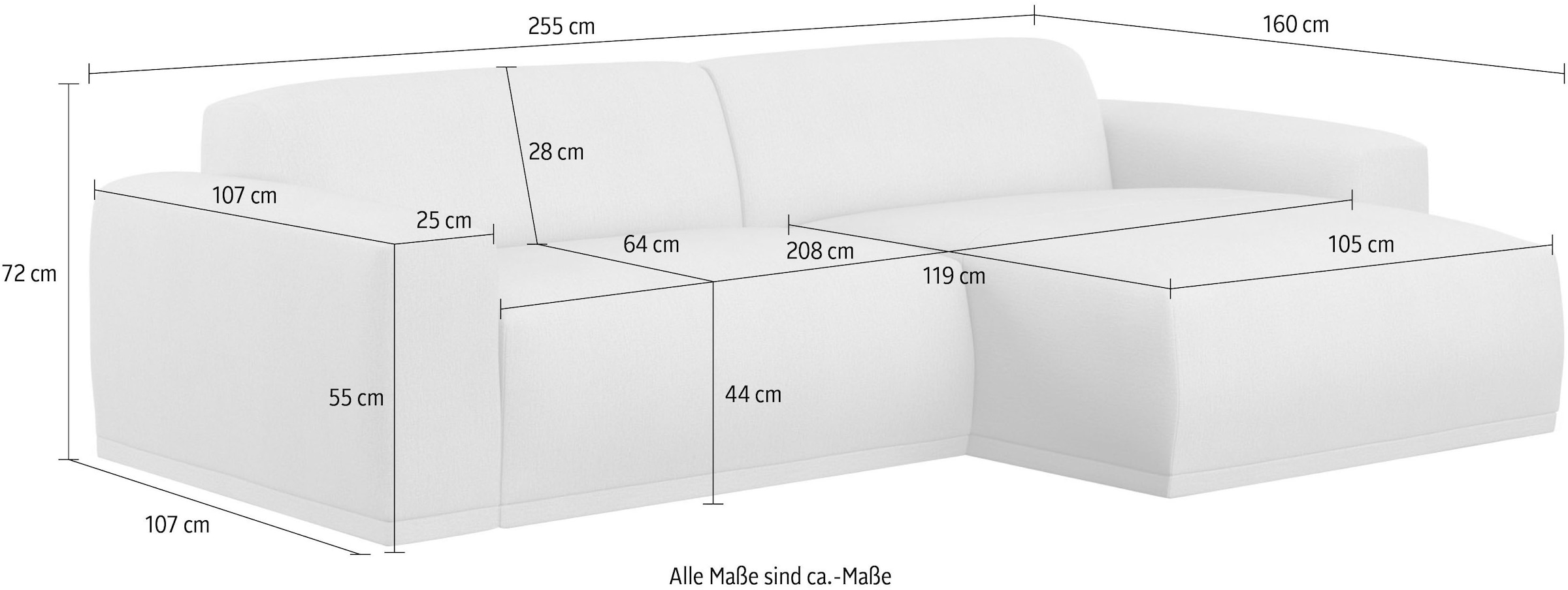 TRENDMANUFAKTUR Ecksofa »Braga, mit hochwertigem Kaltschaum, L-Form , Japandi-Design« modernes Sofa, Couch mit hohem Sitzkomfort, 255/72/160 cm (B/H/T)