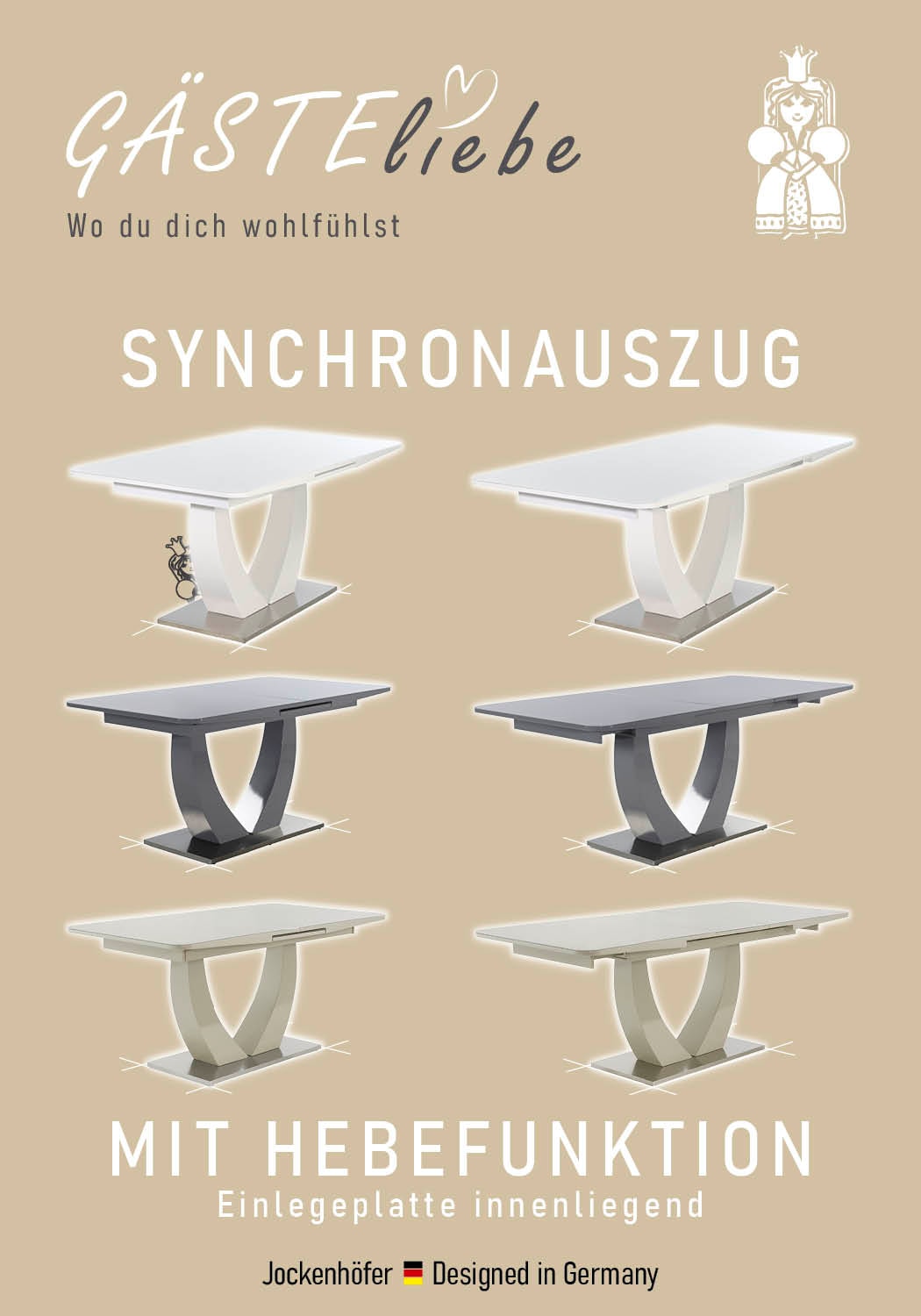 Jockenhöfer Gruppe Table de salle à manger »Ulm, NEU in kaschmir« brillant, avec extension synchronisée, largeur 160-200 cm