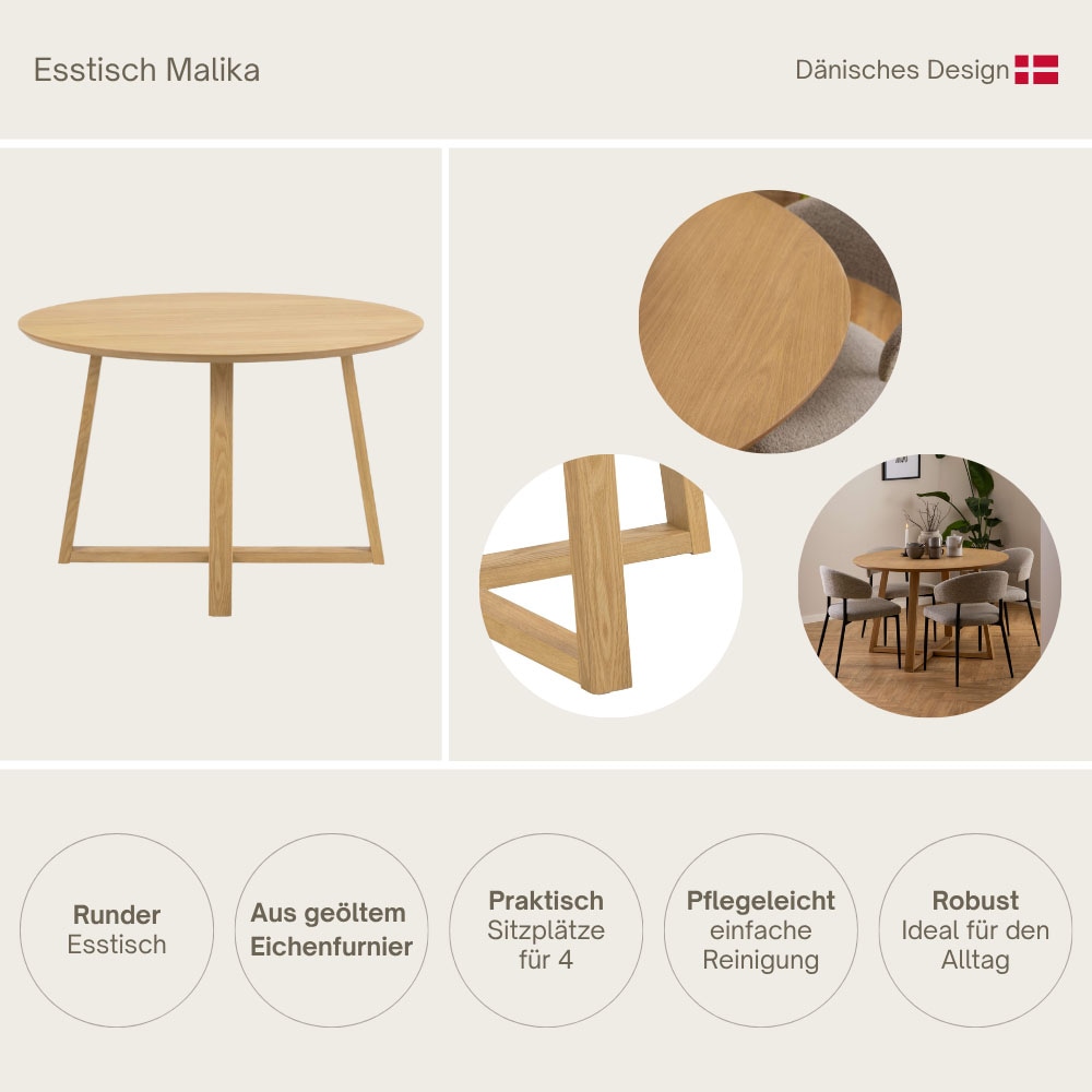 ACTONA GROUP Esstisch »Malika, Runder Tisch, Kreuzfussgestell, furnierter geölter Eiche« Für das Esszimmer, pflegeleicht, Sitzplatz für 4 Personen, Ø: 120 cm