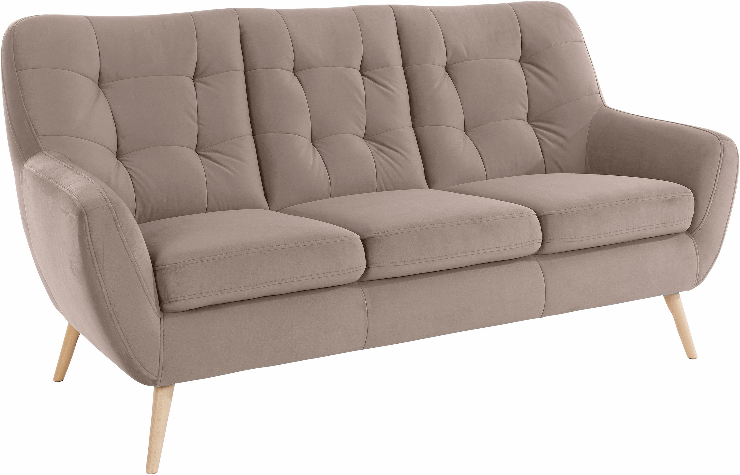 exxpo - sofa fashion 3-Sitzer "Scandi, bequem, aufwendige Rückenpolsterung für mehr Sitzkomfort" aktuelle Farben in hochwertigen Bezugsqualitäten, Holzfuß