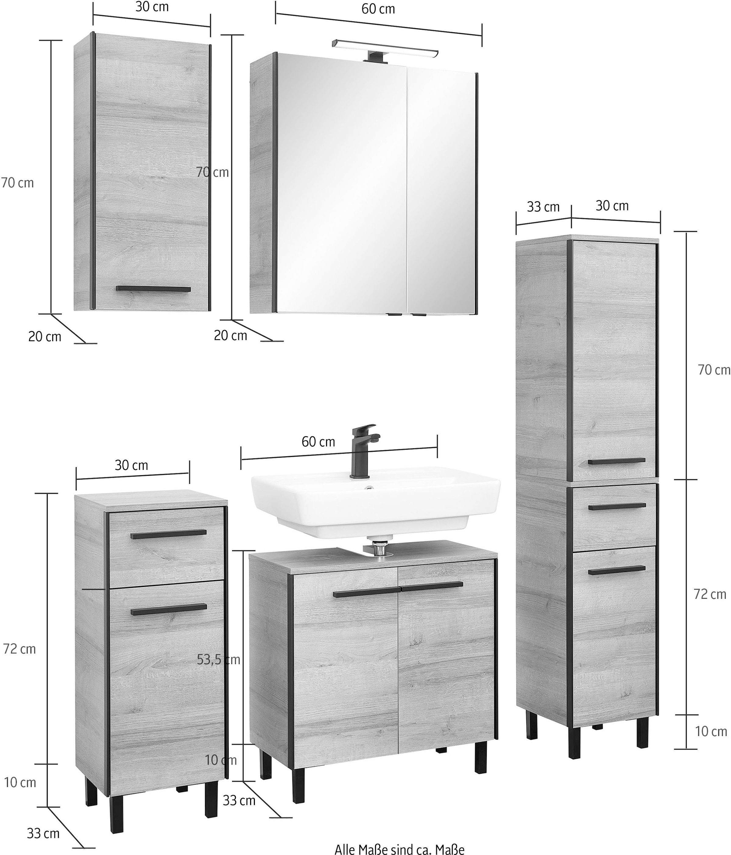 Saphir Ensemble de meubles de salle de bain »Quickset 395 5-teilig, Waschbeckenunterschrank mit LED-Spiegelschrank« 5 cuis tlg.