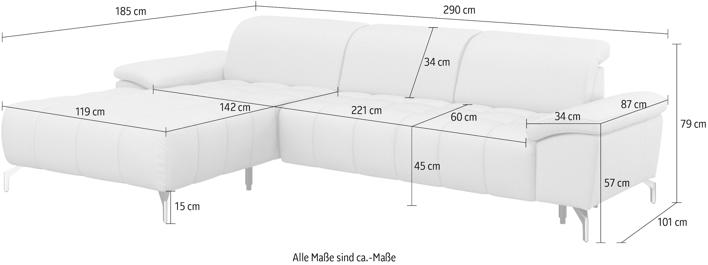 sit&more Ecksofa »Cool L-Form« wahlweise mit Kopfteilverstellung und Vorziehsitz, motorisch