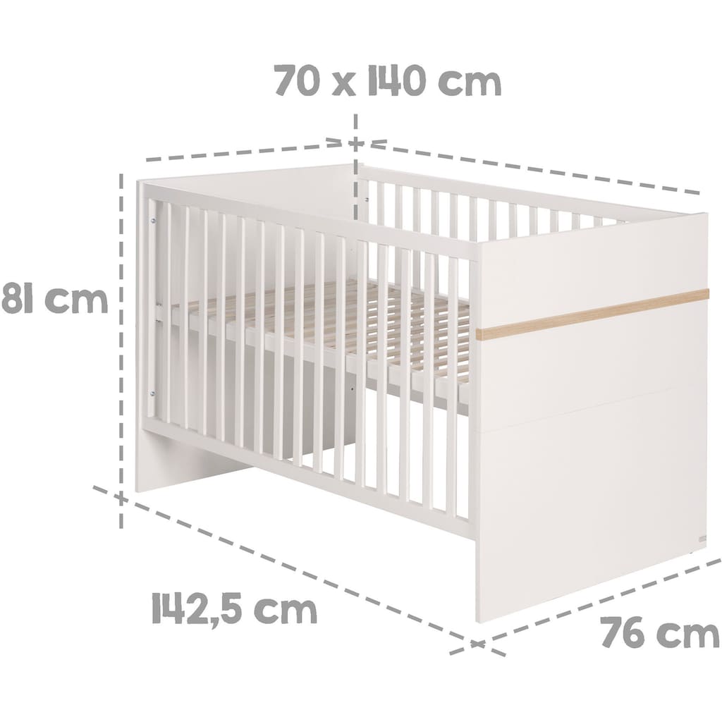 roba® Babyzimmer-Komplettset »Pia«, (Set, 3 St., Kinderbett, Schrank, Wickelkommode), breit; mit Kinderbett, Schrank und Wickelkommode