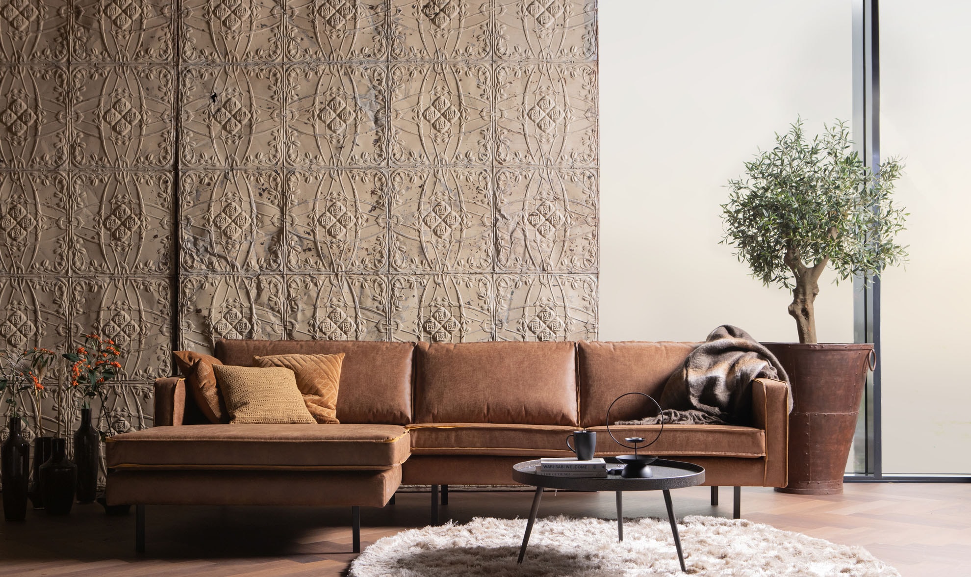 WOOOD Ecksofa »Rodeo Recycling-Lederfaser-Verbundstoff,  H 85 x B 300 x T 155/86 cm« Metallbeine, Tragkraft 250 kg, Gute Verschleissfestigkeit, pfleigleicht