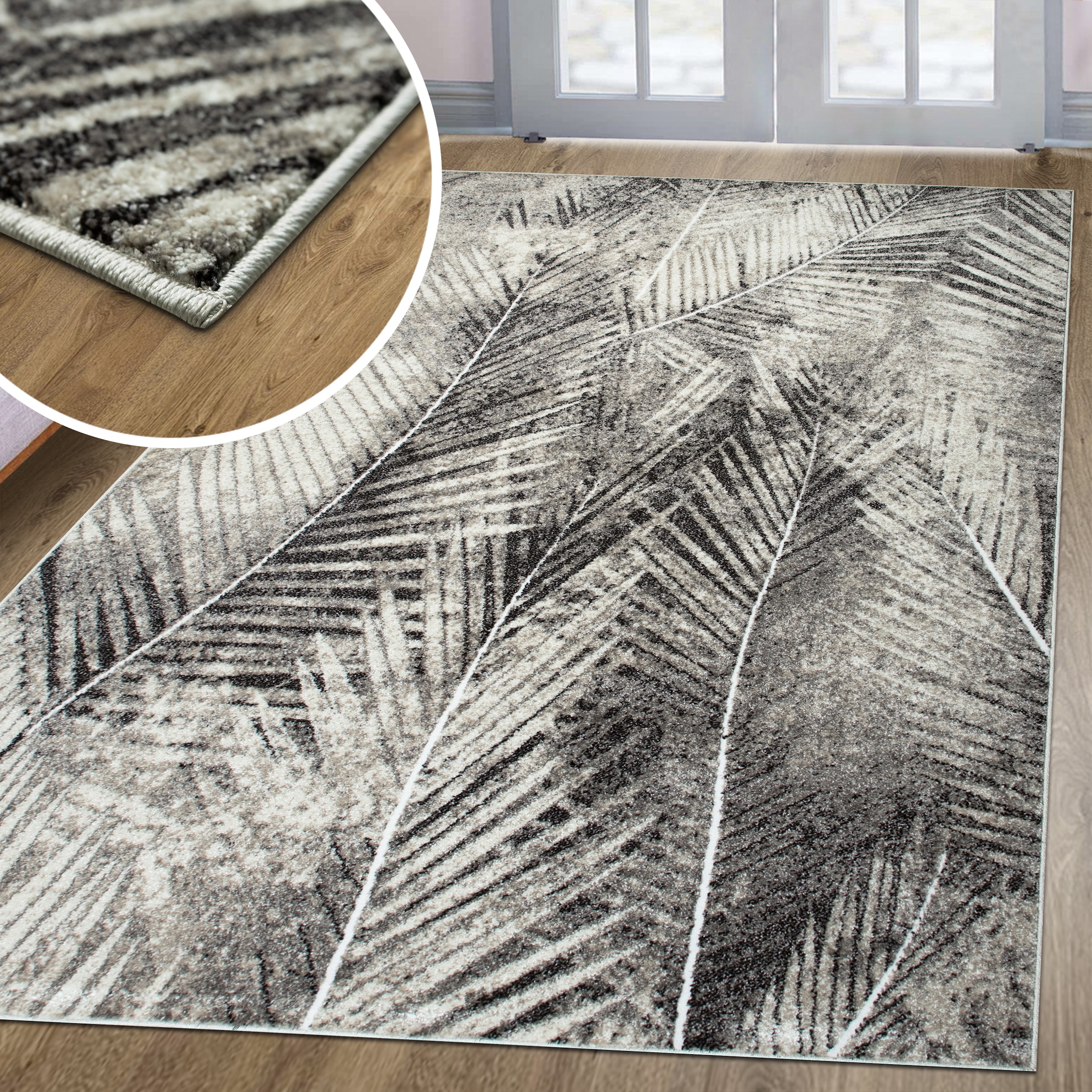my home Teppich »Kiliv, modernes Blatt Design«, rechteckig, 9 mm Höhe, mit besonders weichem Flor, Kurzflor