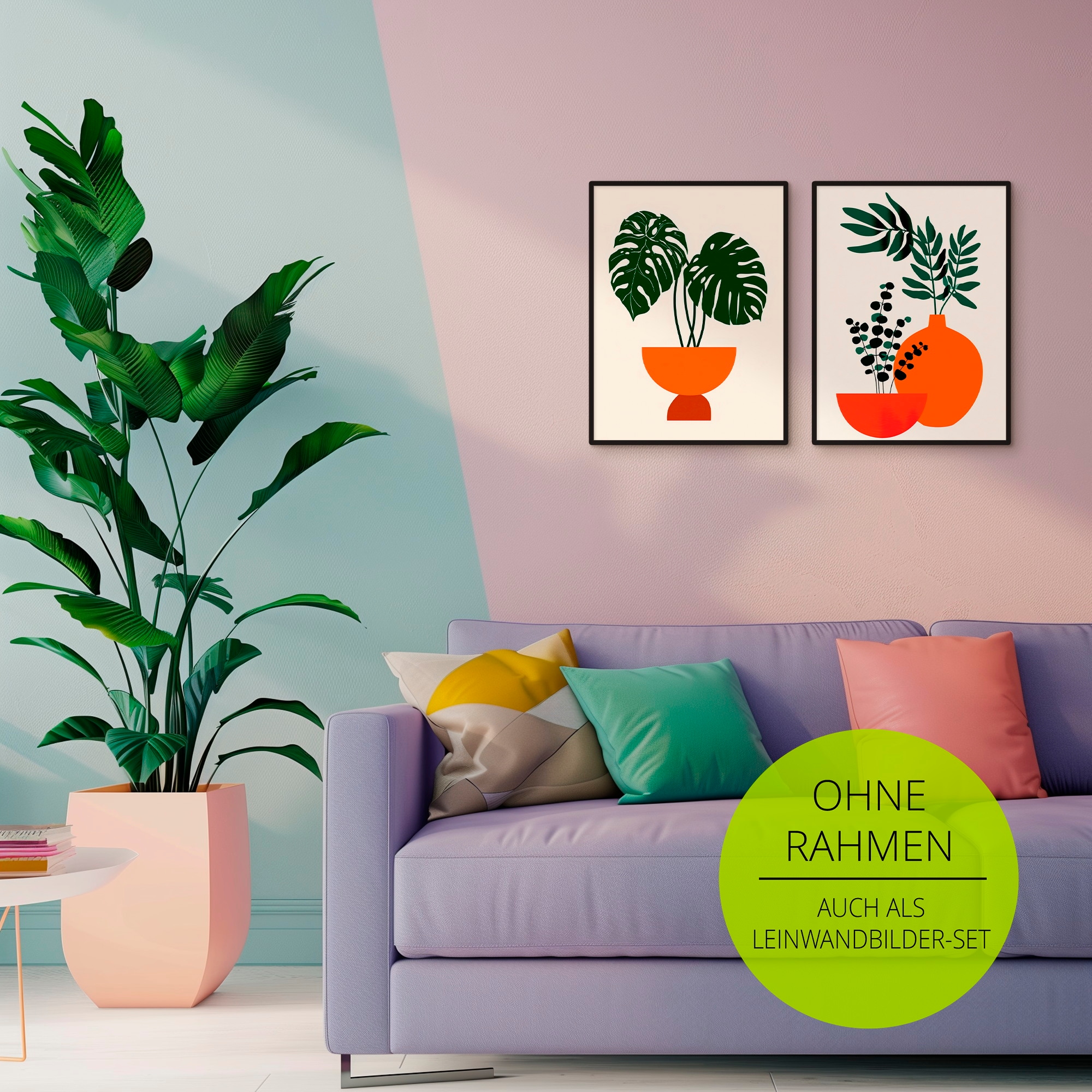 GOODproduct Wandbild »Topfpflanze & Vase« Pflanzenbilder 2 Stk. tlg. als Poster oder Leinwandbilder Set