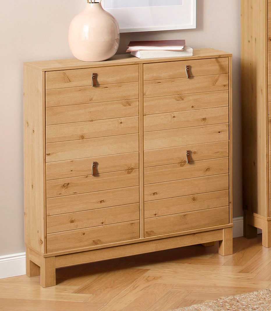Image of Home affaire Schuhkommode »Ella«, mit einer Doppelschuhtrommel, aus schönem massivem Kiefernholz, mit Ledergriffen bei Ackermann Versand Schweiz