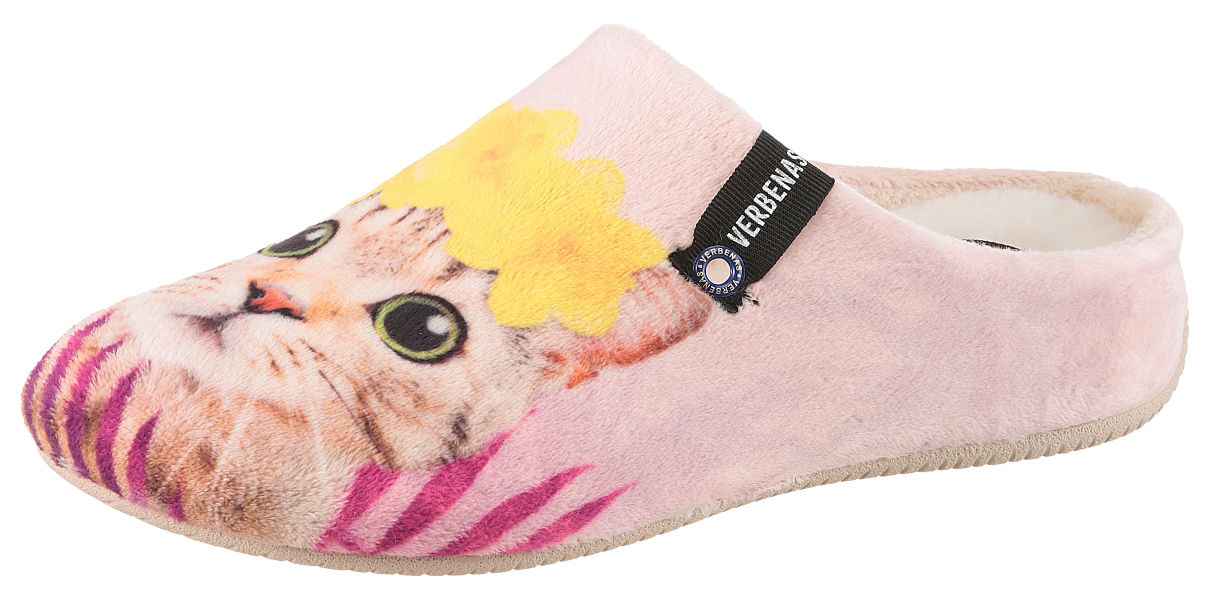 Image of VERBENAS Pantoffel "York Animal Pelo" Hausschuh, Clog, Homeslipper mit süssem Katzenmotiv