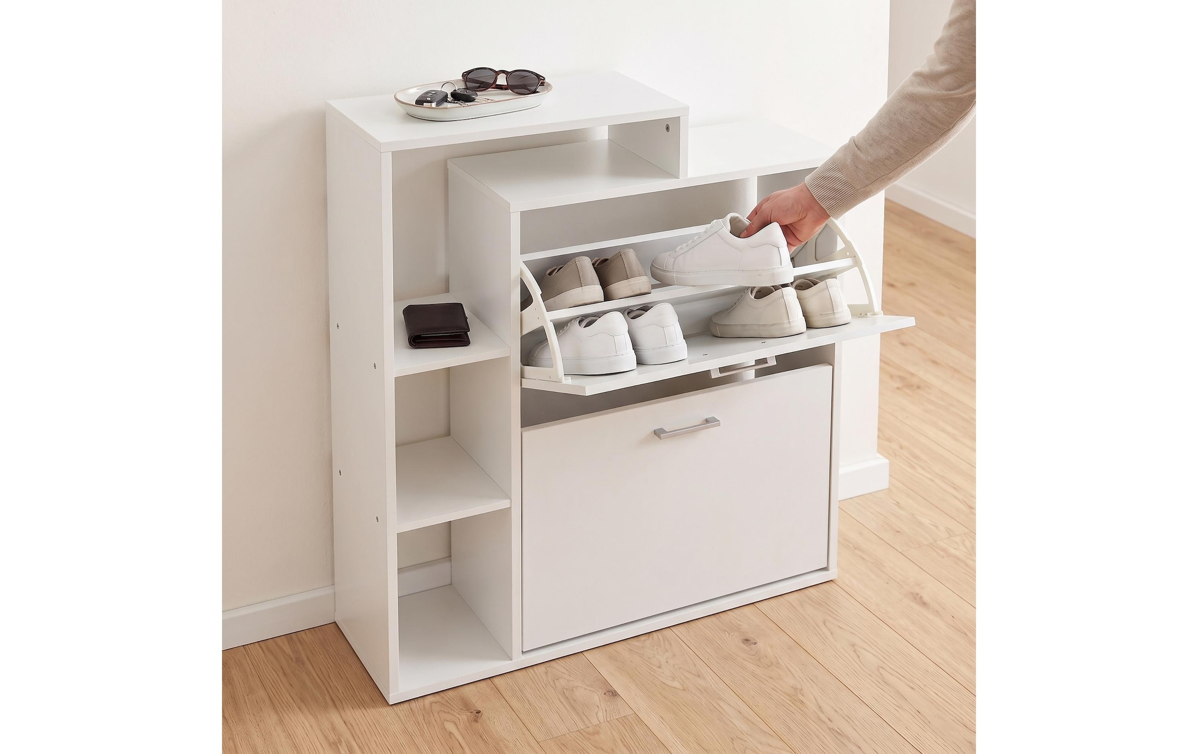 relaxdays Armoire à chaussures »relaxdays Schuhkipper 80 x 90 cm, Silber/Weiss«