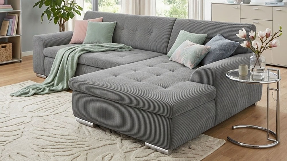 Image of DOMO collection Ecksofa "TREVISO viele Bezüge, auch in Cord, L-Form, 267x178 cm" wahlw. mit Bettfunktion, inkl. Zierkissen, Unser Dauertiefpreis