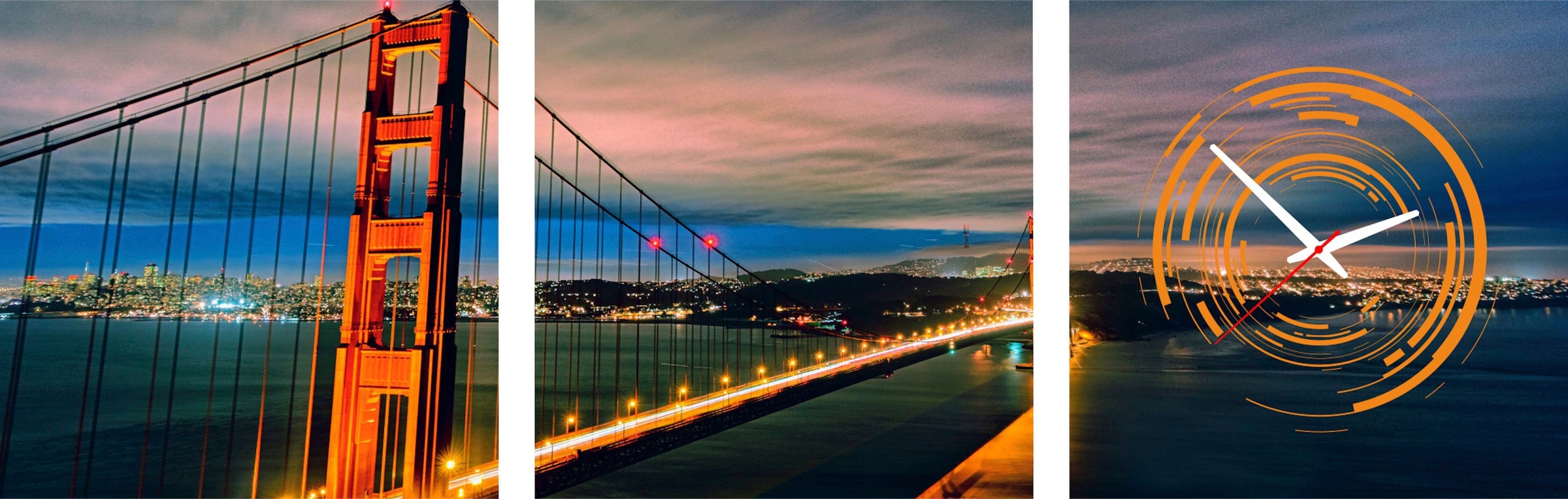 Image of Conni Oberkircher´s Bild »Golden Gate - Brücke«, Brücken, (Set, (Set 3), mit dekorativer Uhr, San Francisco Sonnenuntergang bei Ackermann Versand Schweiz