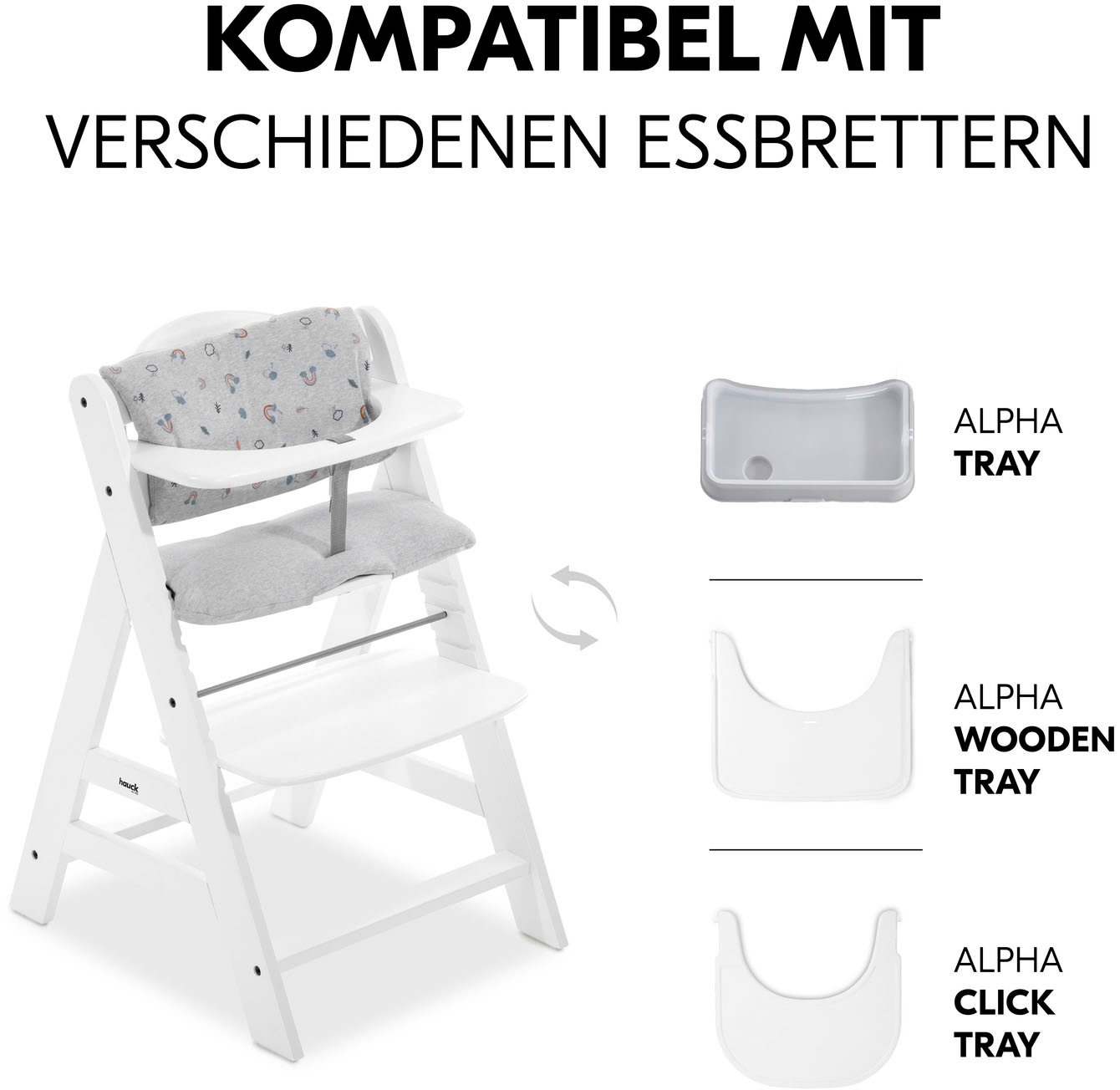 Hauck Hochstuhl »Alpha+, weiss + Sitzauflage Rainbow«, (Set), 3 St.