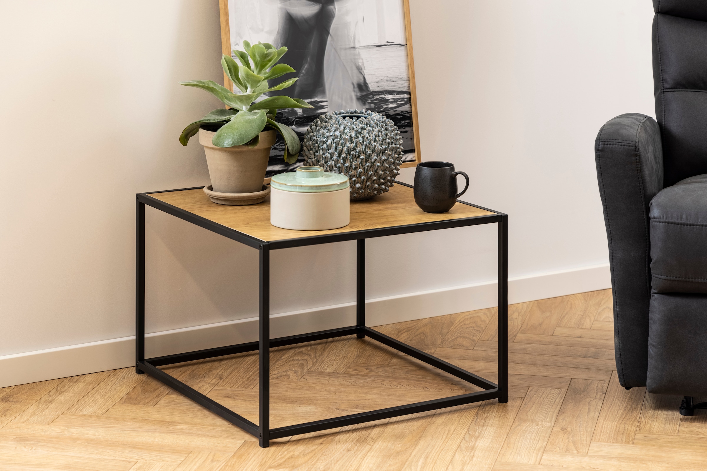 ACTONA GROUP Couchtisch Metallgestell im modernen Industrie-Look, quadratisch, Breite 60 cm
