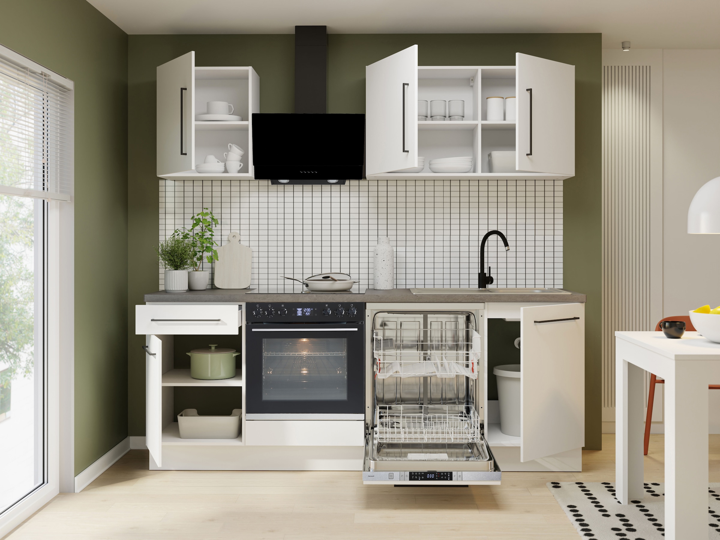 KOCHSTATION Kitchenette »KS-Nova« Largeur 220 cm, au choix avec appareils Hanseatic-E