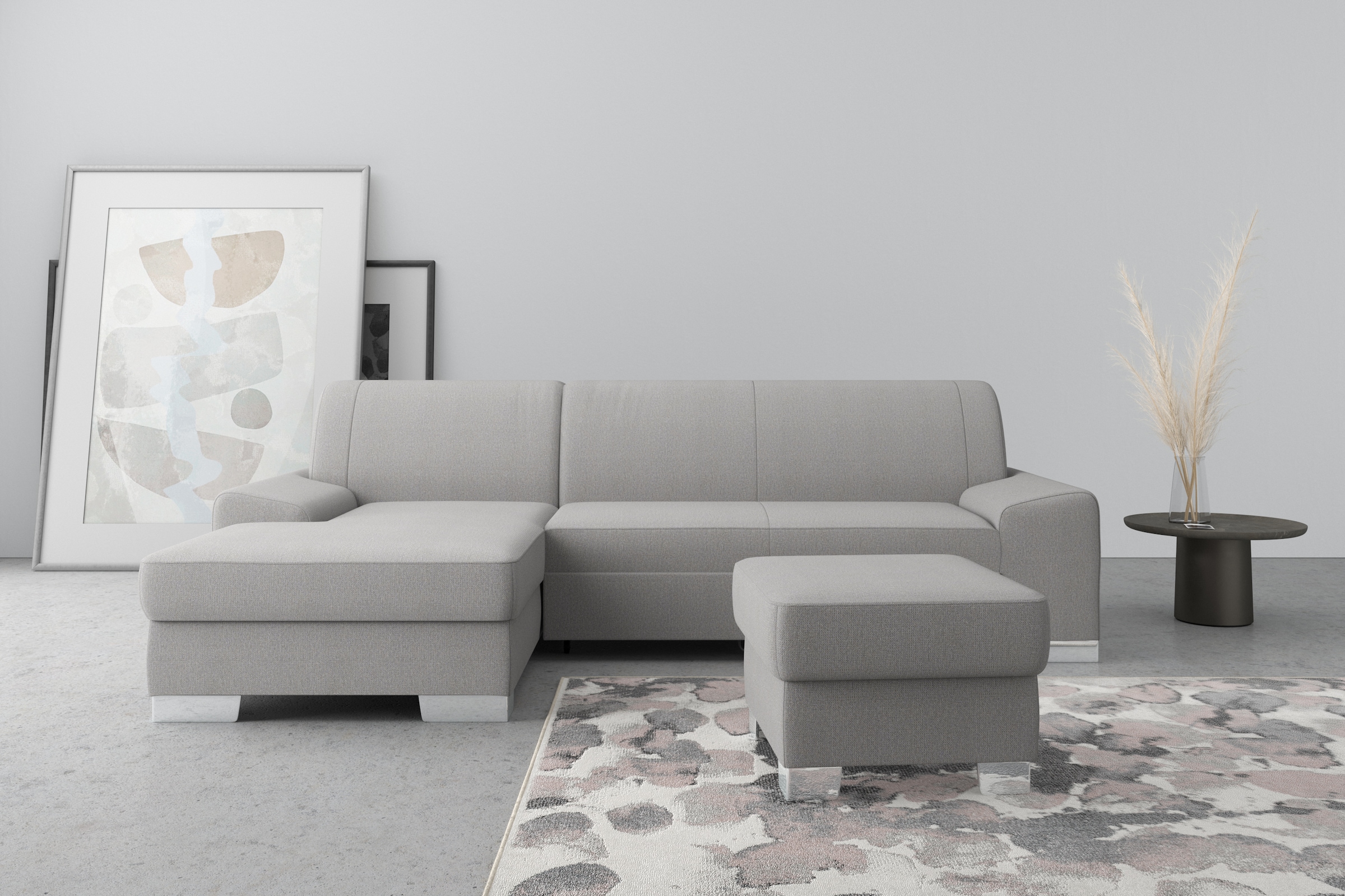 Image of DOMO collection Ecksofa "Anzio L-Form, whlw. Bettfunktion, Federkern, hochwertig, Breite 271 cm" Mit Bettfunktion, Recamiere links, Chenille-Struktur, grau