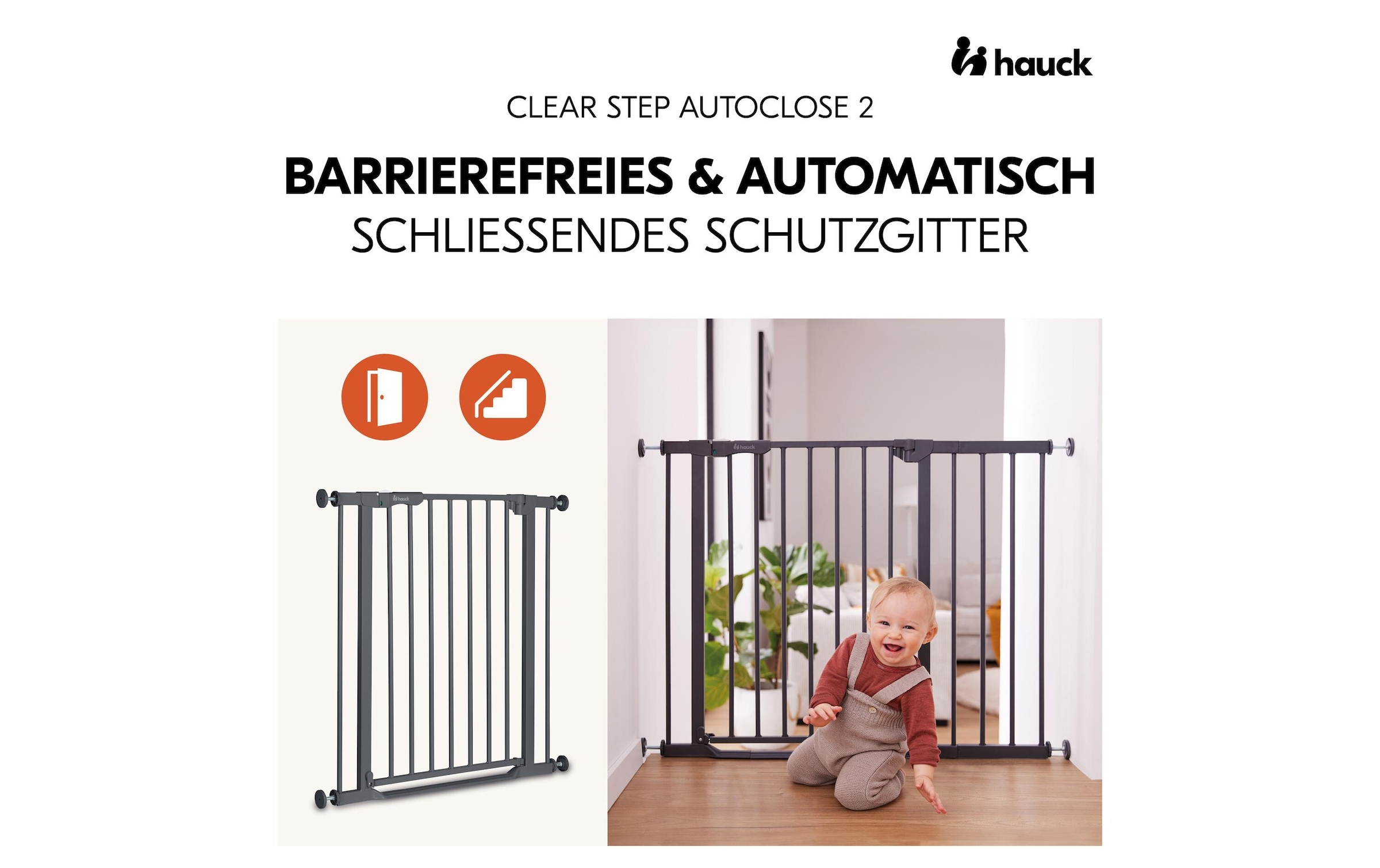 Hauck Türschutzgitter »Clear Step Autoclose 2 Grey 75 - 80 cm«