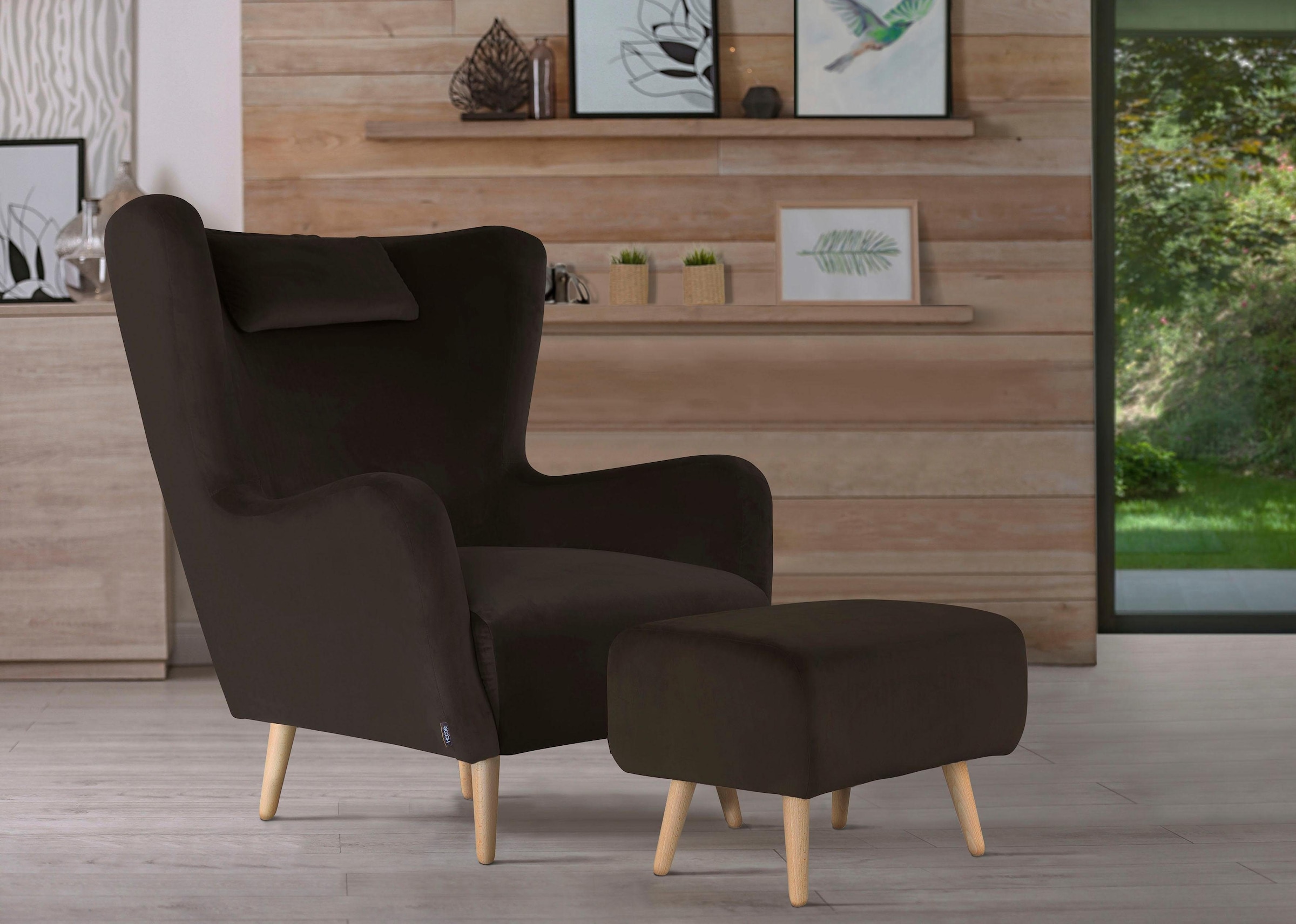 Home affaire Sessel »Telford auch in Fellimitat, Sessel B/T/H: 77/92/106 cm«, wahlweise mit und ohne Hocker, in vielen Bezugsqualitäten, Ohrensessel