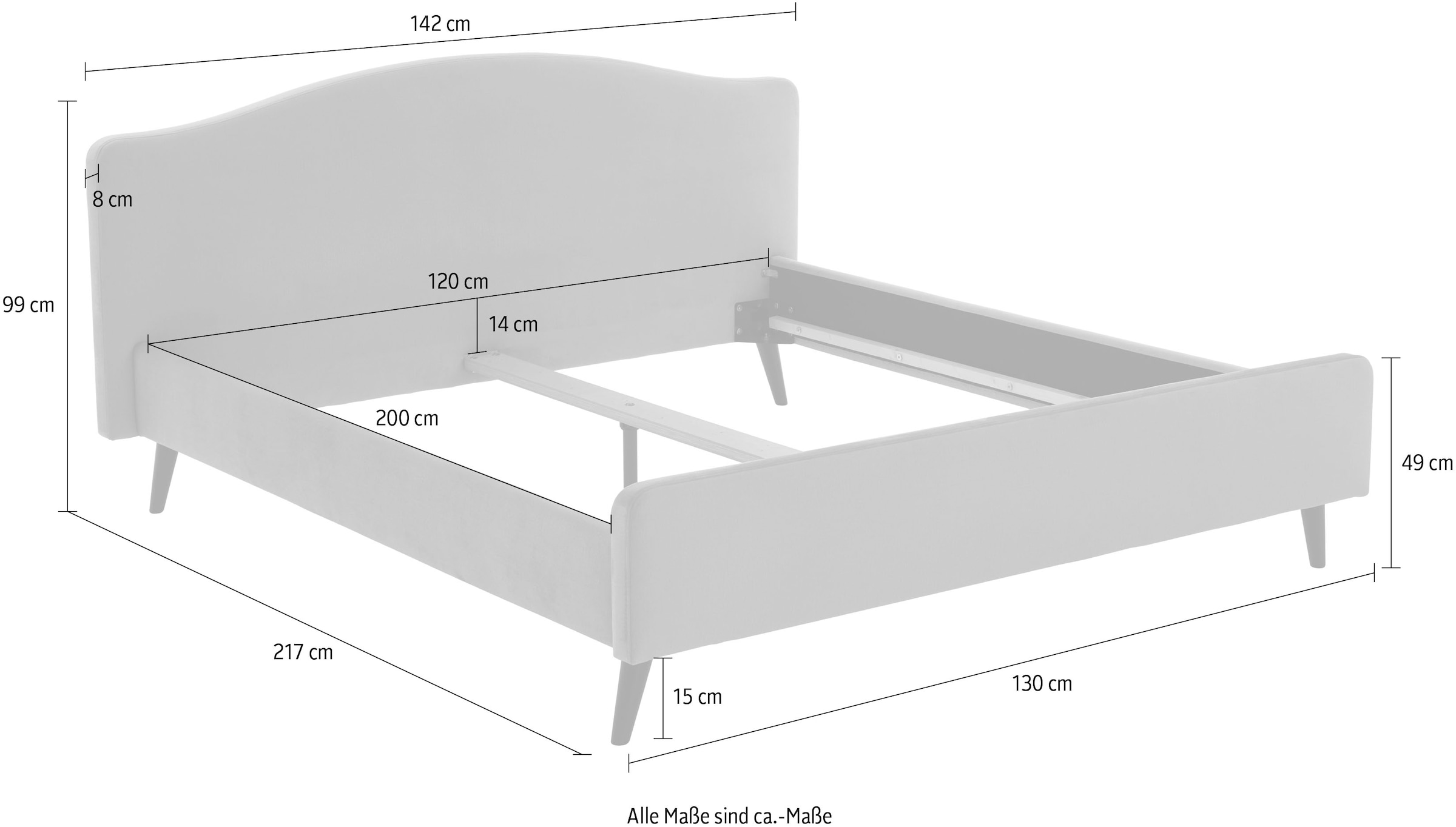 ATLANTIC home collection Lit rembourré »Tamiga« mit Massivholzfüsse