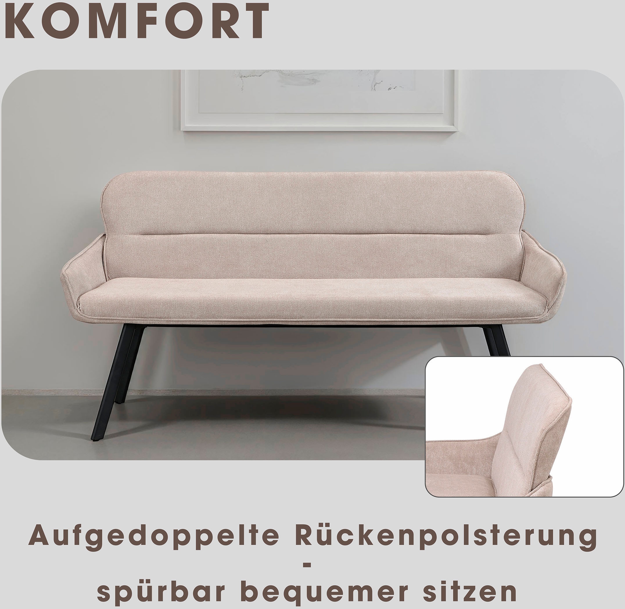 byLIVING Banc »Rico« 1 cuis tlg. gemütliche Esszimmerbank in 140 oder 160cm, hochwertiger Stoffbezug