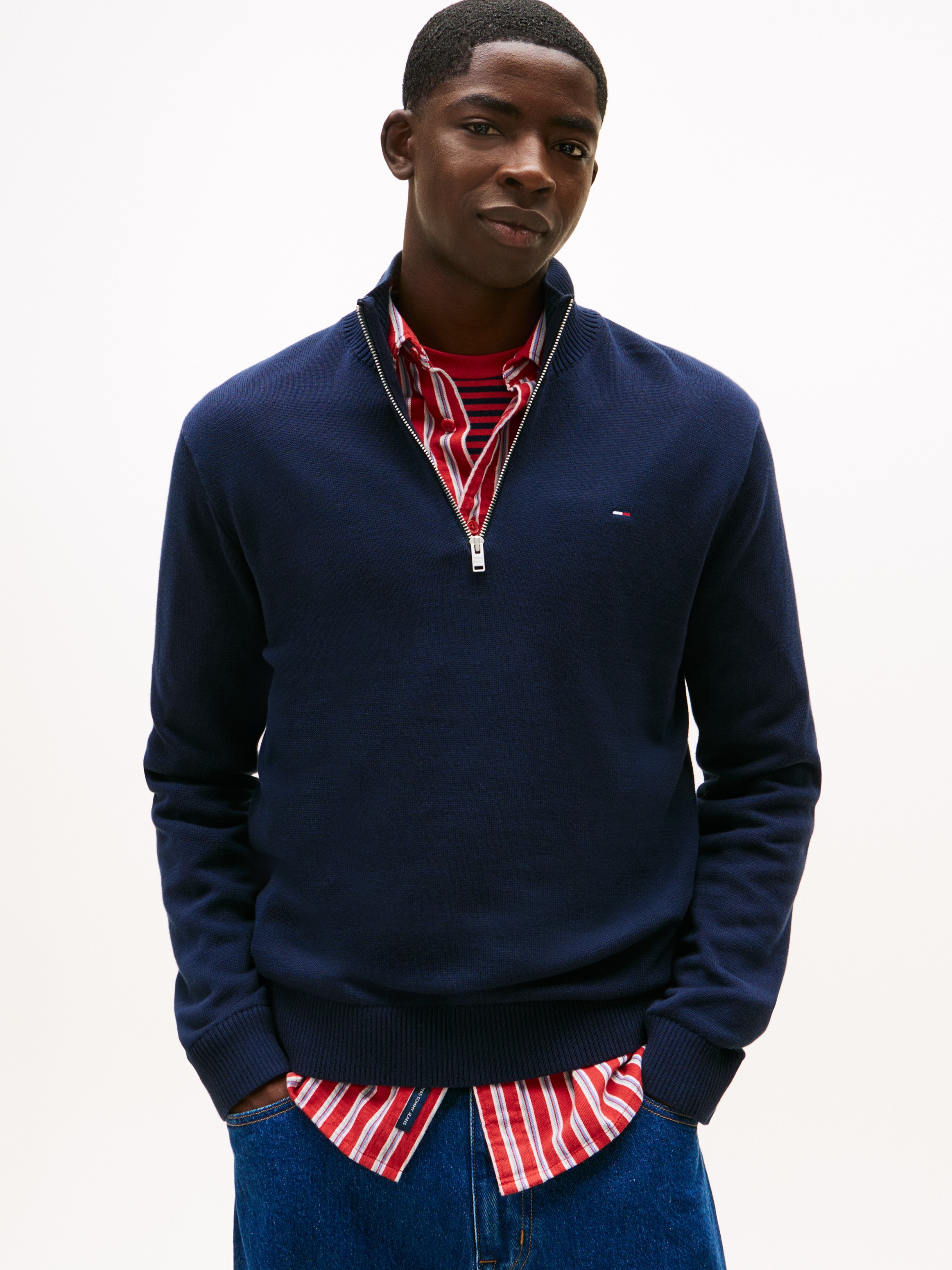 Image of Tommy Jeans Strickpullover "TJM SLM ESS LIGHT ¼ ZIP SWTR EXT" Mit Rundhalsausschnitt