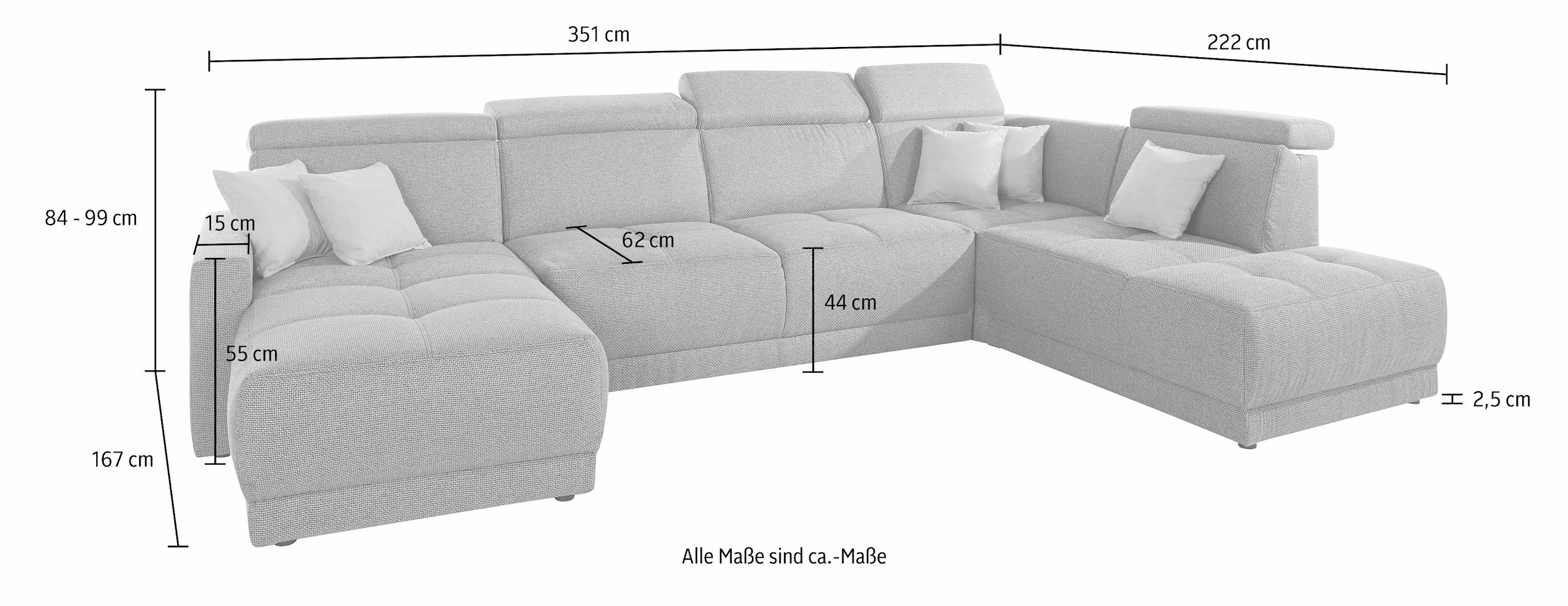 DOMO collection Wohnlandschaft »Ava U-Form«, mit Federkern, wahlweise mit Kopfteilverstellungen