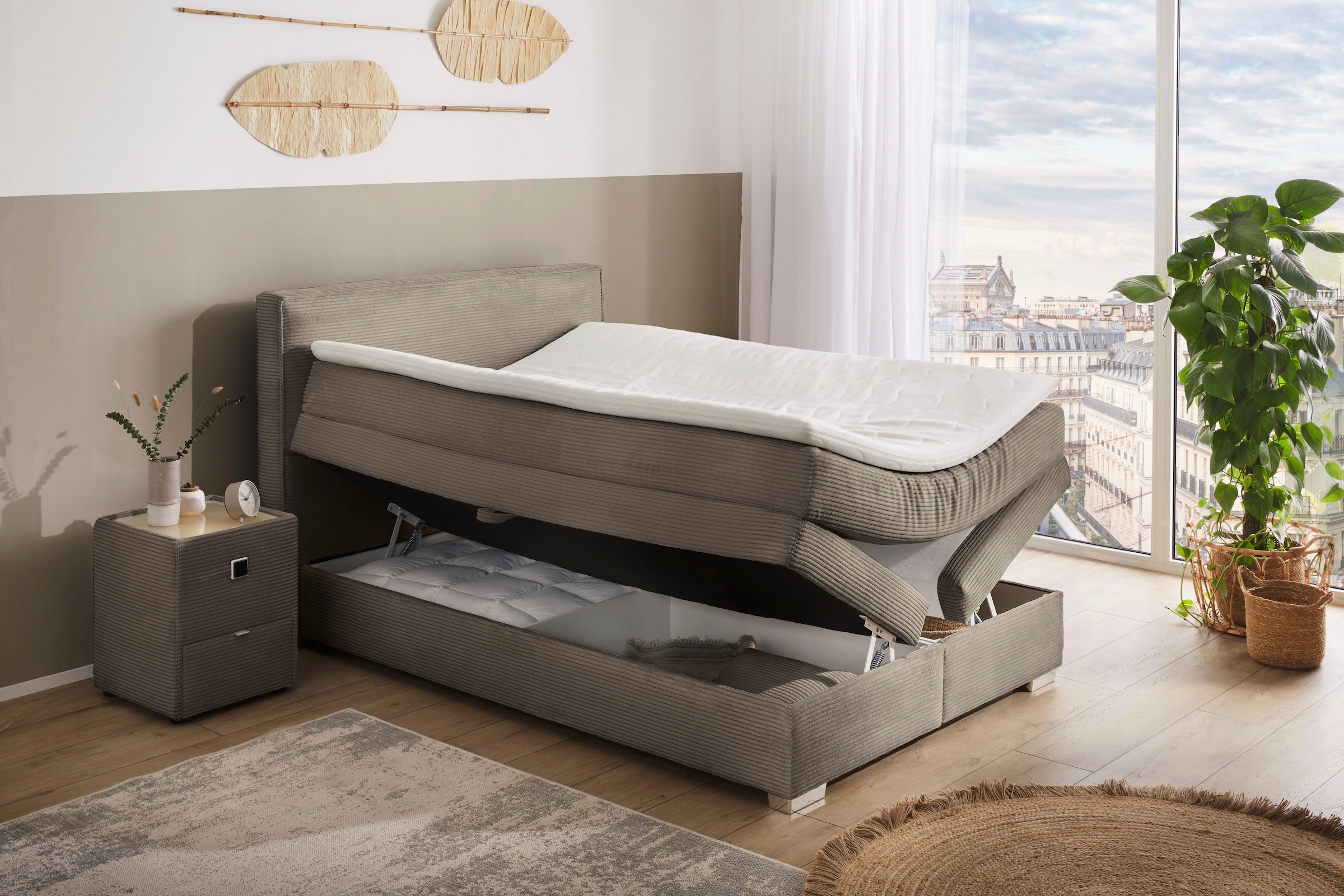 Jockenhöfer Gruppe Boxspringbett »Arabella, 2x 70er Boxen mit Stauraum« Wende-Bonell-Federkern-Matratze (H2/H3), inkl. Topper